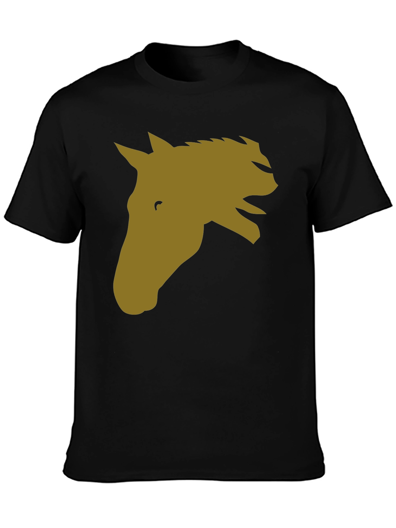 Black Horse Head Graphic Tee - Black Cotton Blend Casual T-Shirt view 3