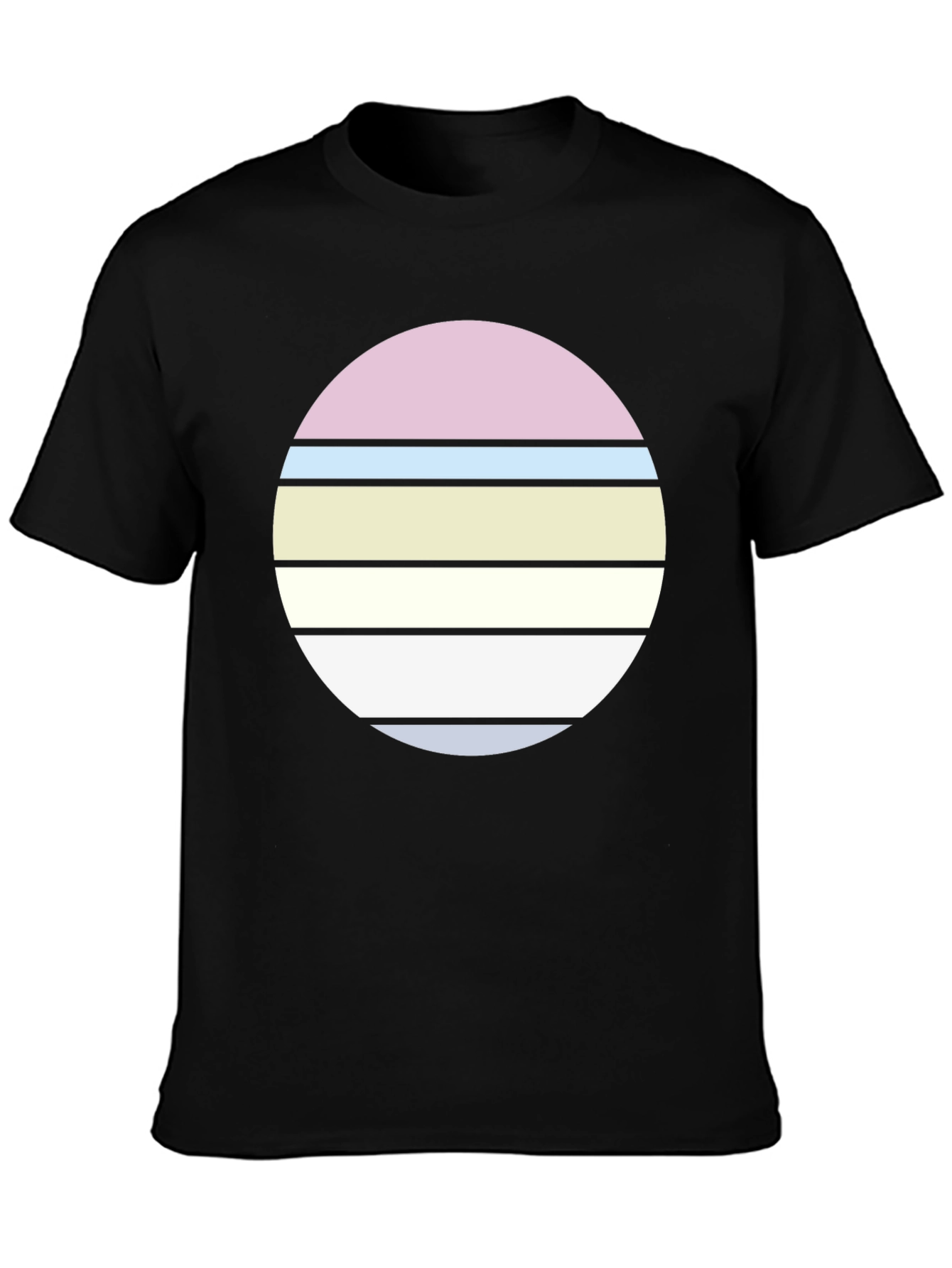 Black Retro Striped Circle Graphic T-Shirt view 3