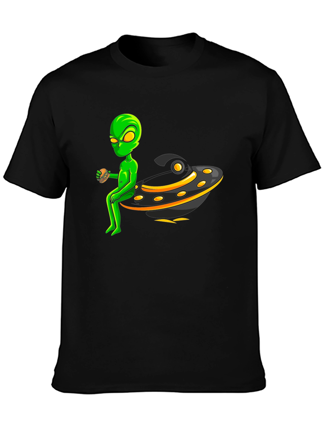 Black Alien UFO Burger Black T-Shirt view 3