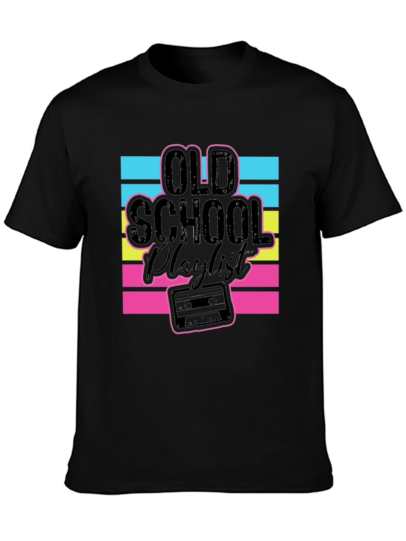Black Old School Playlist Graphic T-Shirt view 3