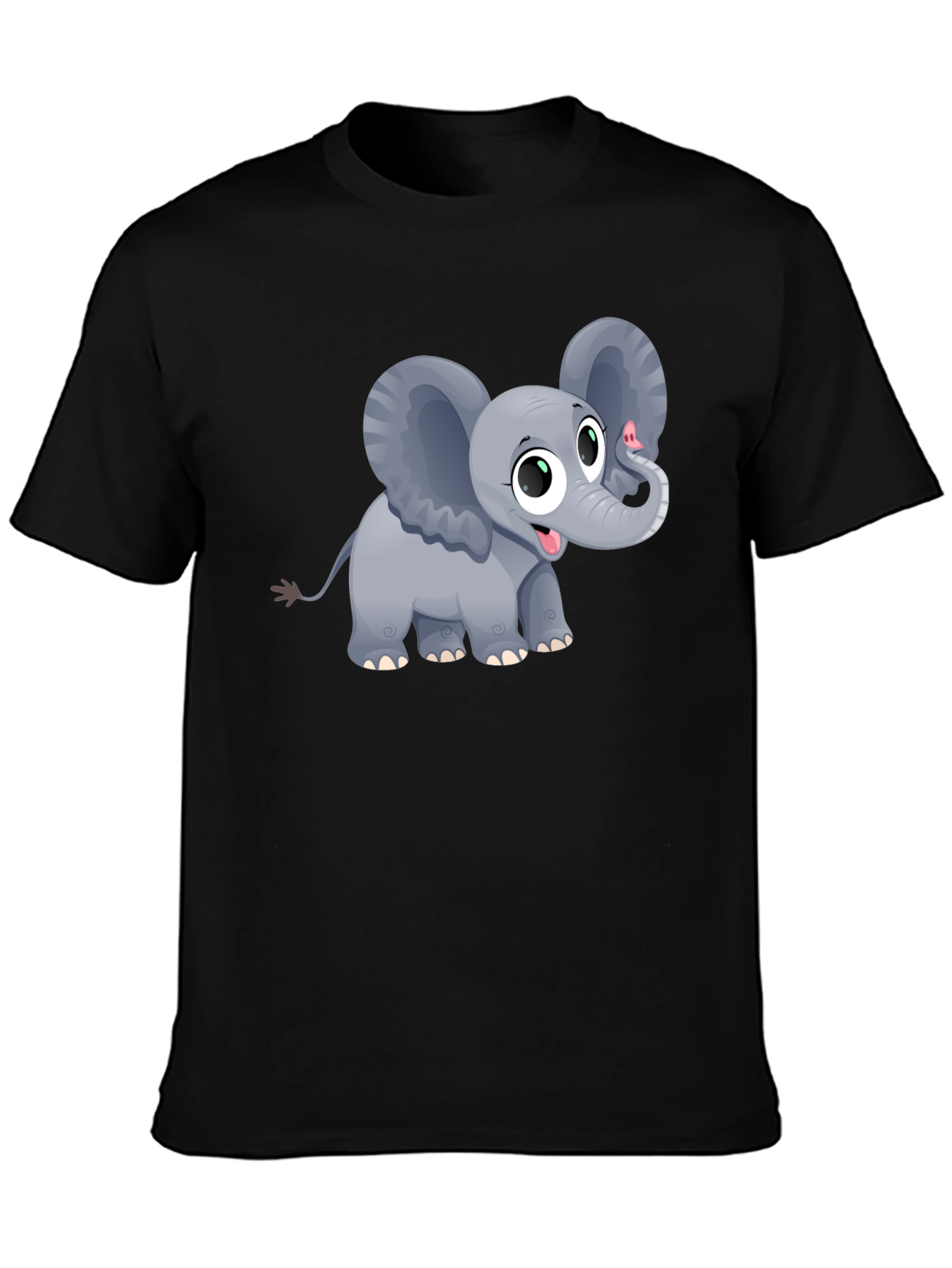 Black Cute Elephant Graphic Tee - Unisex Black T-Shirt view 3