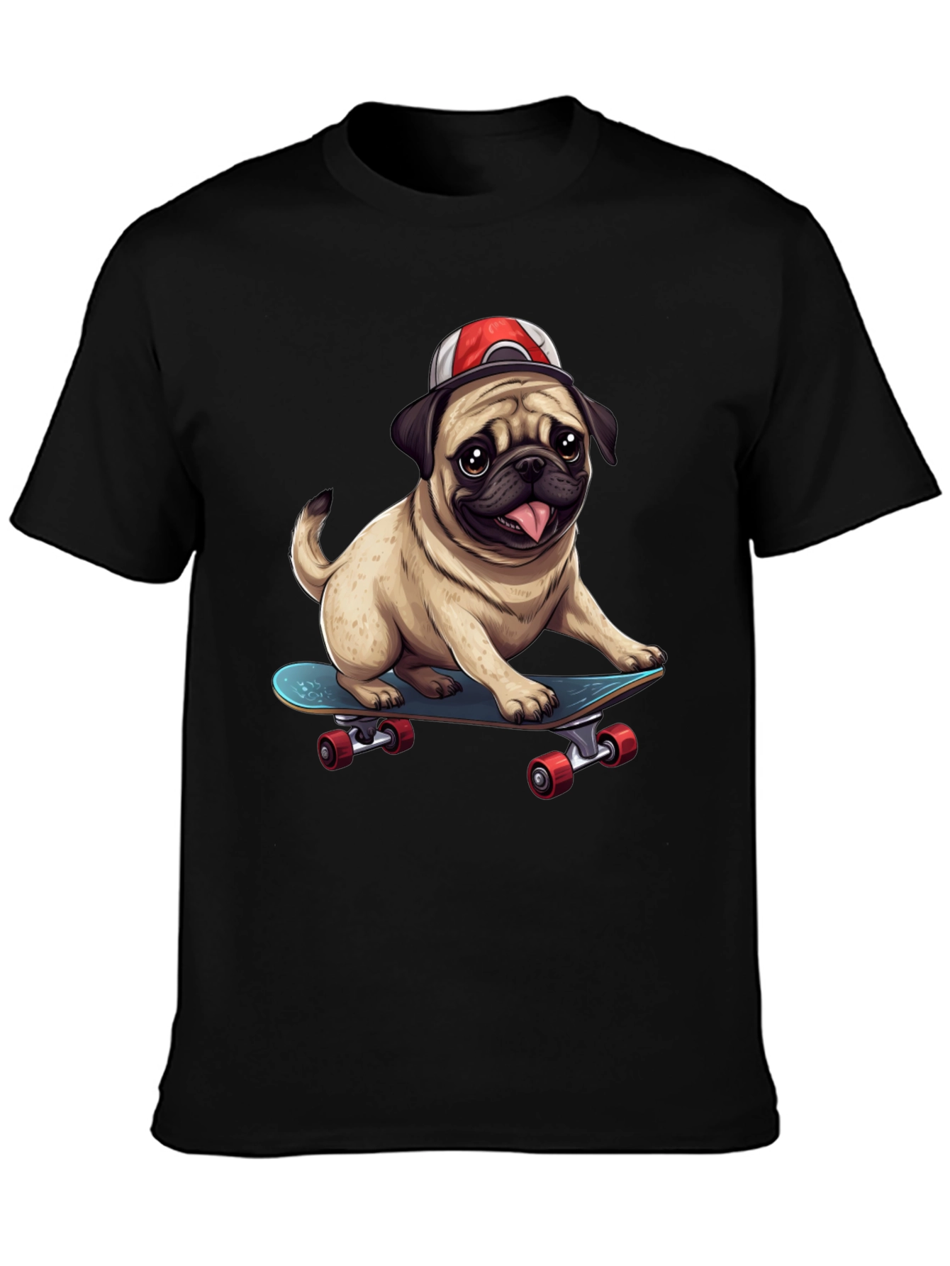 Black Pug Skateboard T-Shirt - Cool Dog Tee view 3