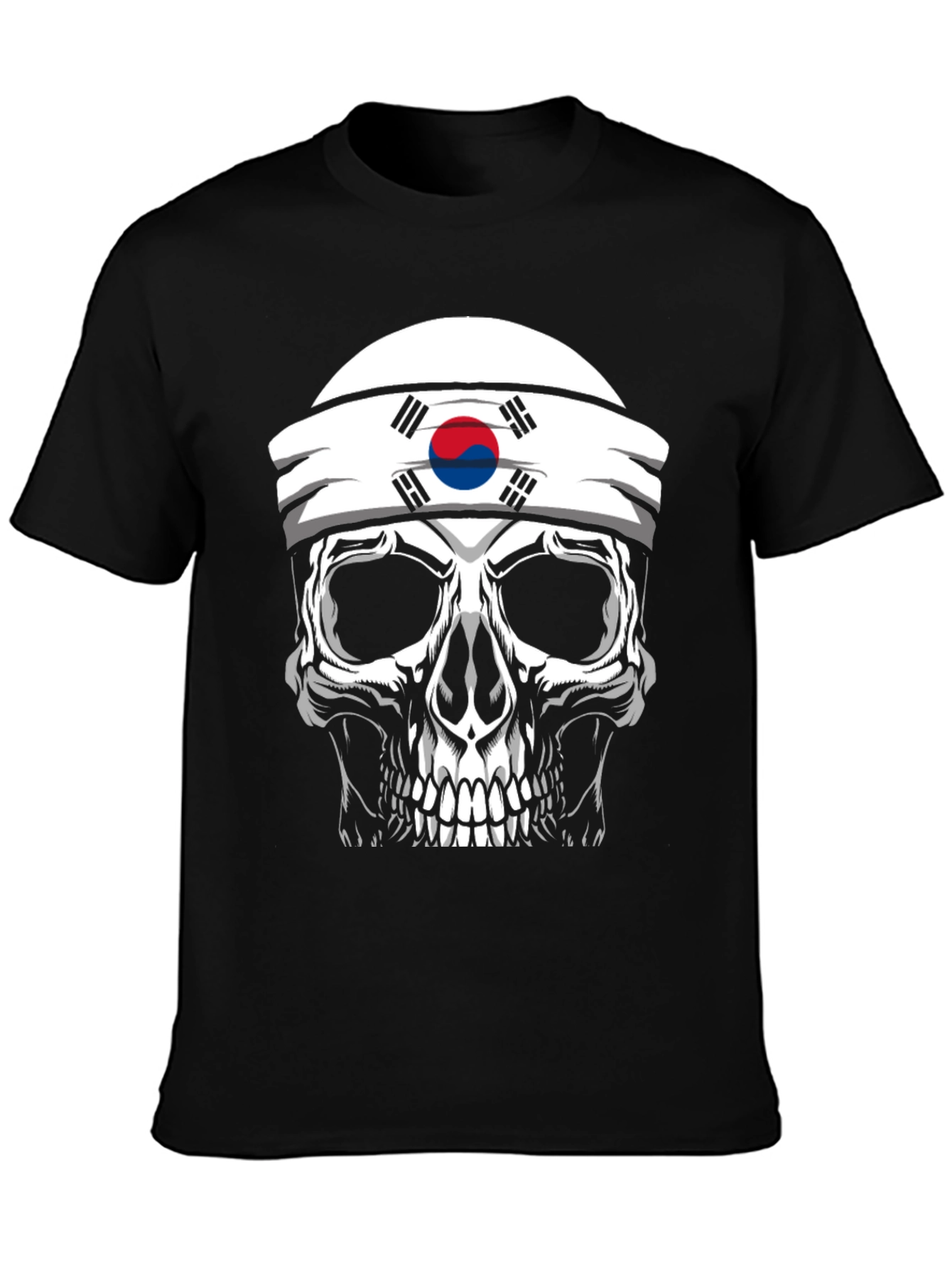 Black Skull Korea Flag Headband Men's Black T-Shirt view 3