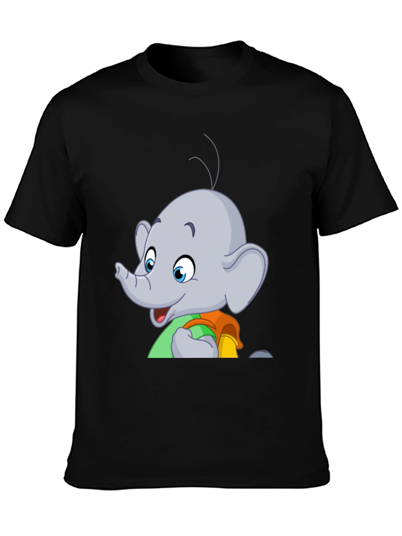 Black Elephant Cartoon T-Shirt - Black Graphic Tee view 3