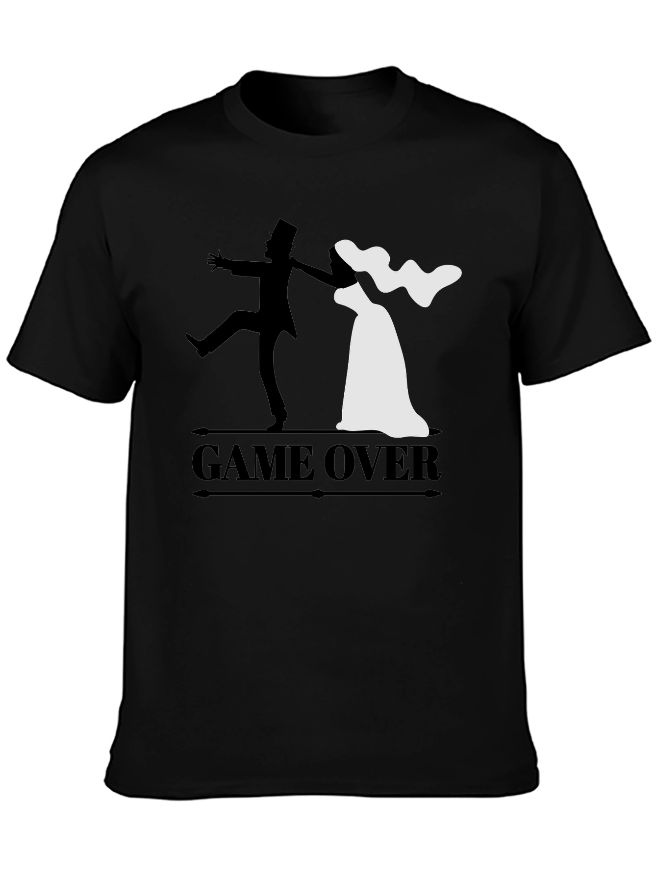 Black Game Over Groom & Bride Graphic Tee - Funny Wedding Shirt view 3