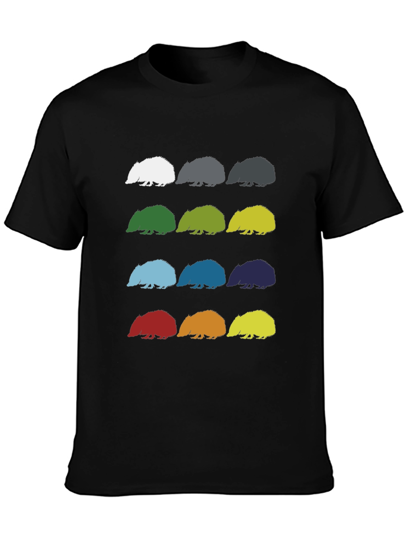 Black Colorful Hedgehog Pattern Graphic Tee - Black Cotton view 3