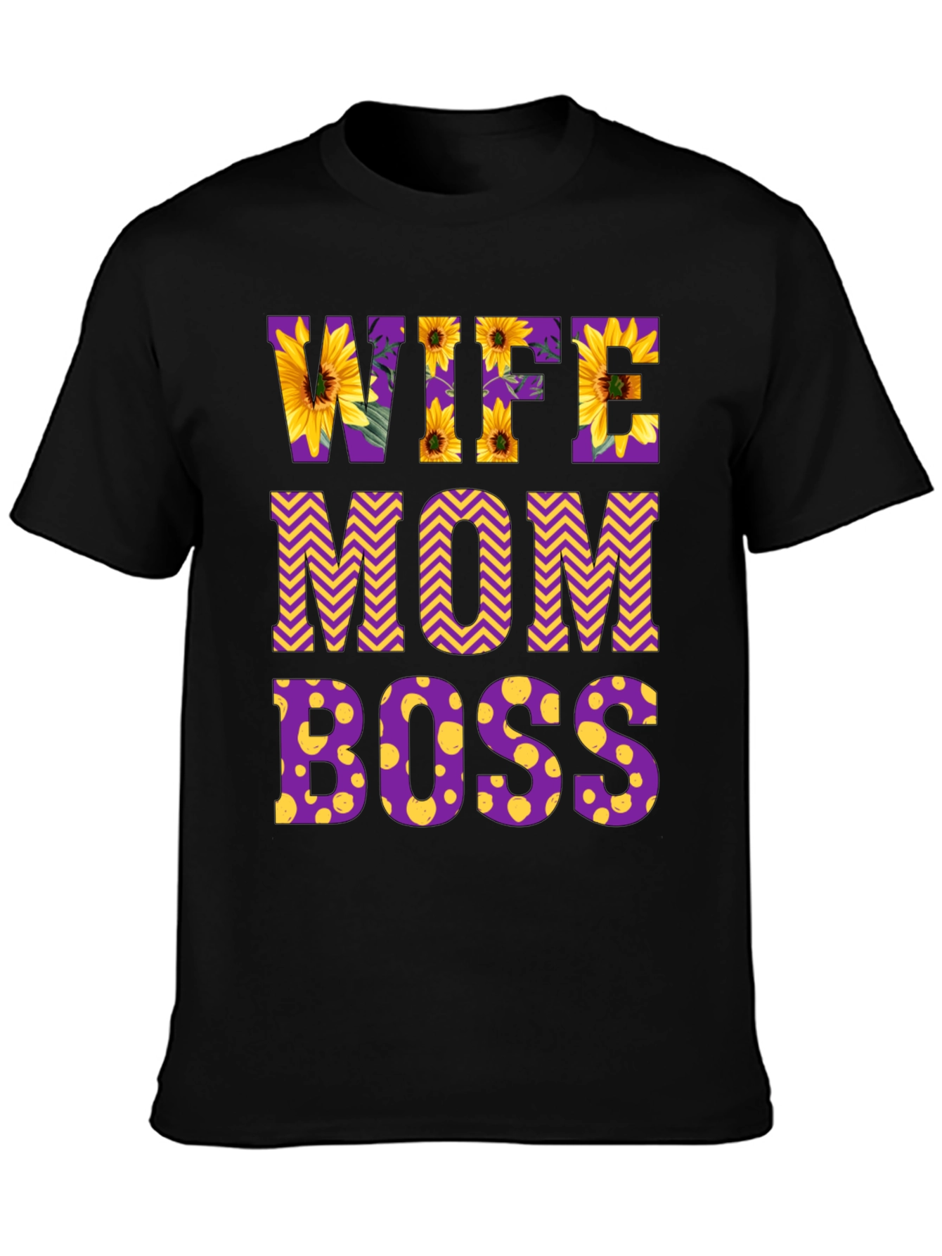 Black Wife Mom Boss Floral Graphic T-Shirt view 3