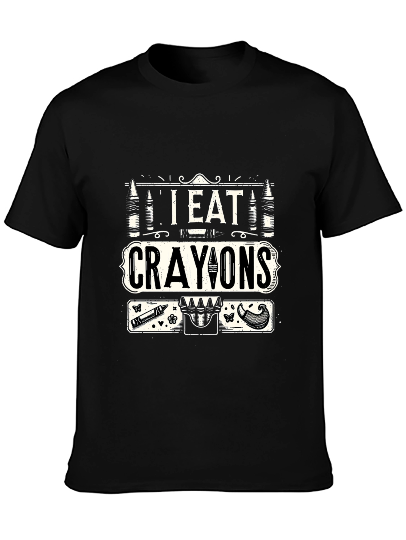 Black I Eat Crayons Graphic T-Shirt - Funny Novelty Tee view 3
