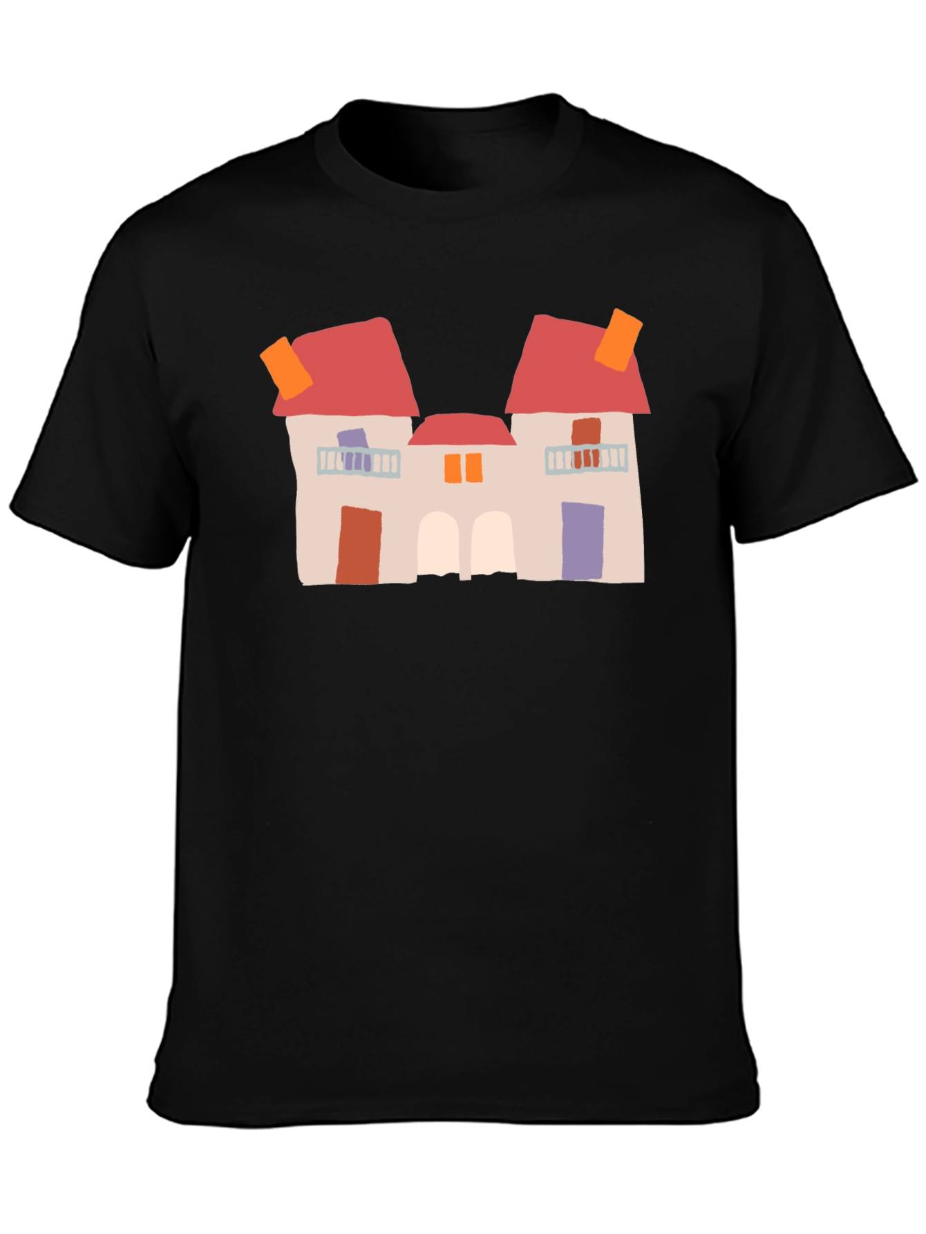 Black Quirky House Print Black T-Shirt view 3