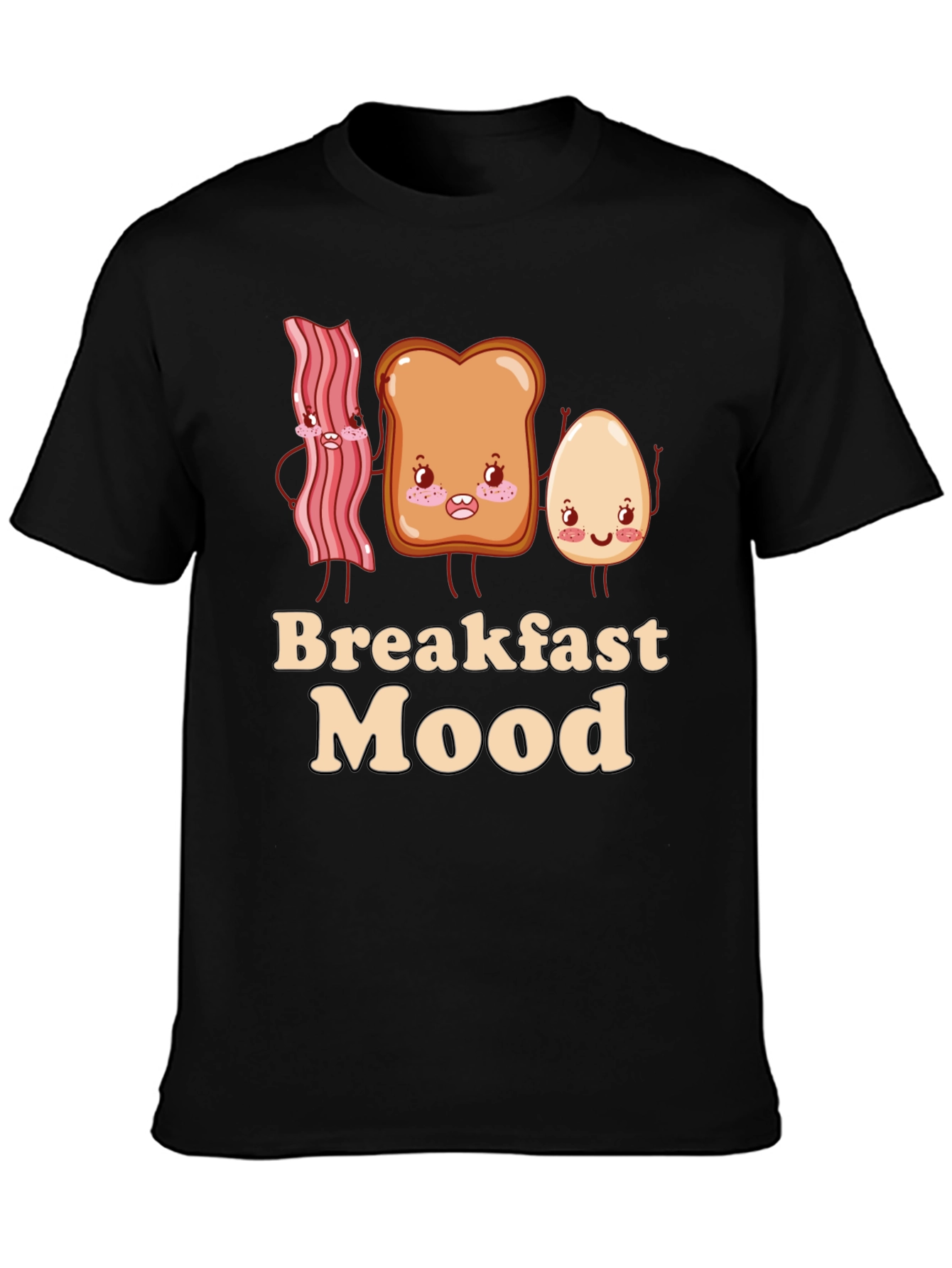 Black Breakfast Mood Cartoon Graphic T-Shirt view 3