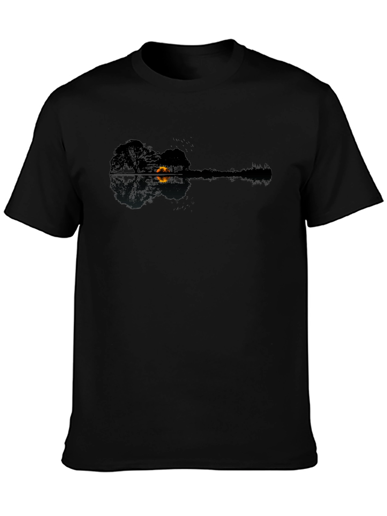 Black Nature Guitar Reflection T-Shirt - Unique Design view 3