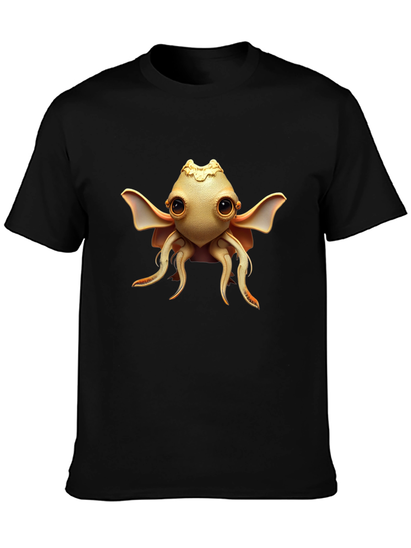 Black Cute Cthulhu Graphic Tee - Black Cotton Blend view 3