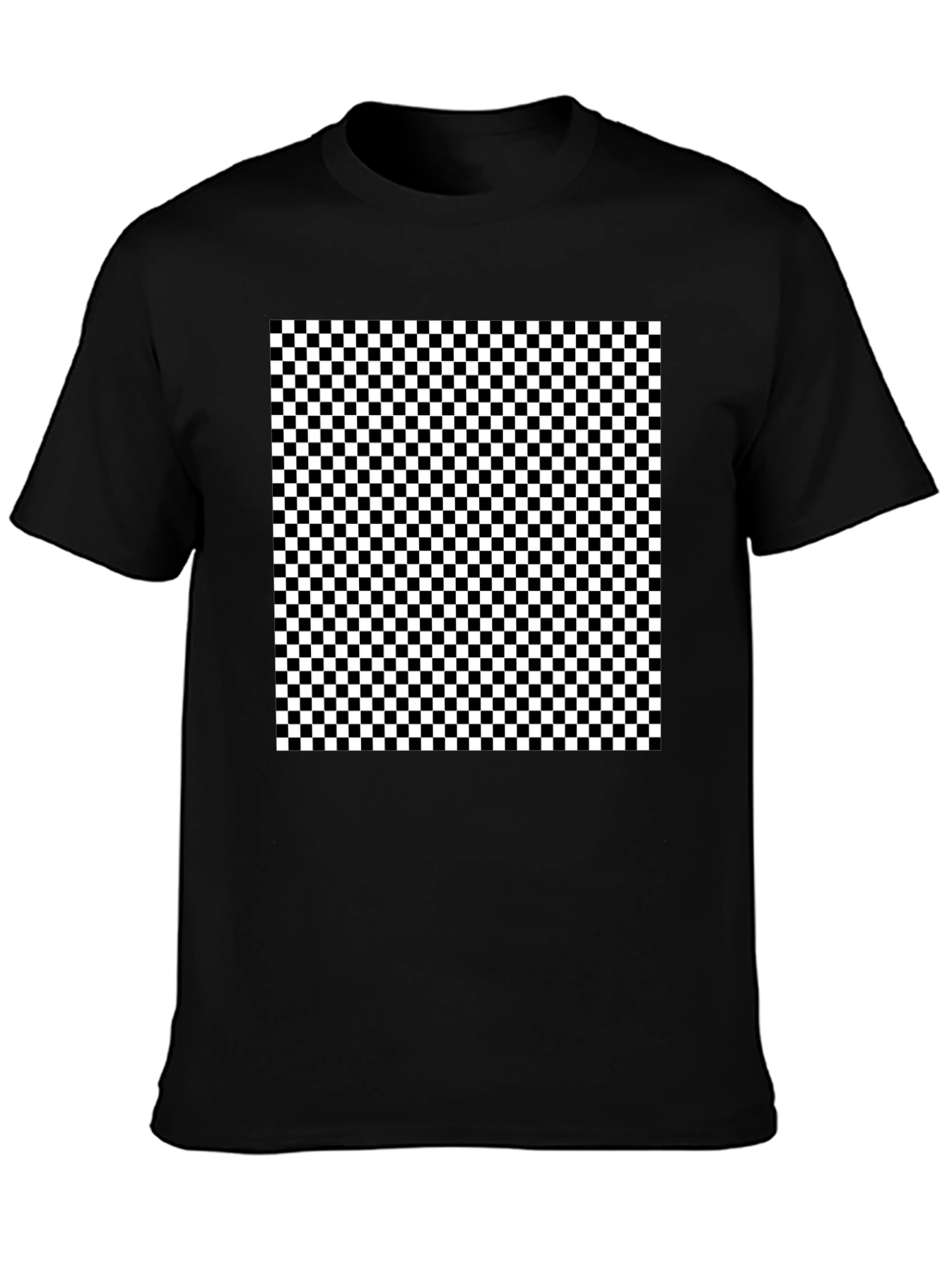 Black Checkered Pattern Black T-Shirt view 3