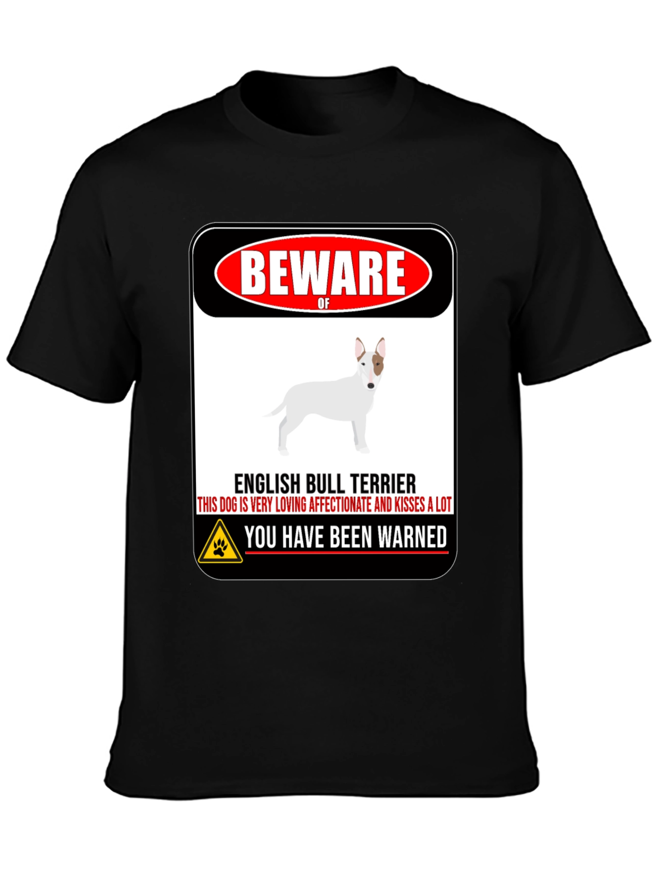 Black Beware of Dog T-Shirt - English Bull Terrier view 3