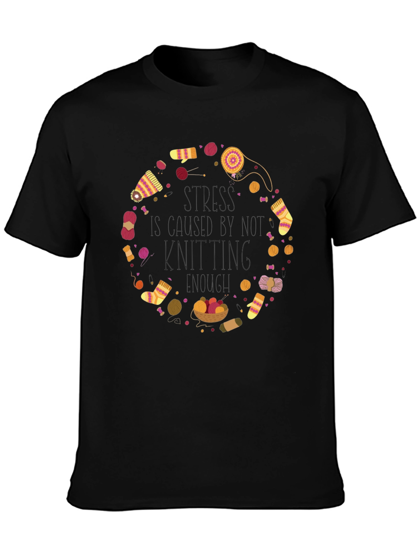 Black Knitting Circle Graphic Tee - Cozy Crafting Shirt view 3