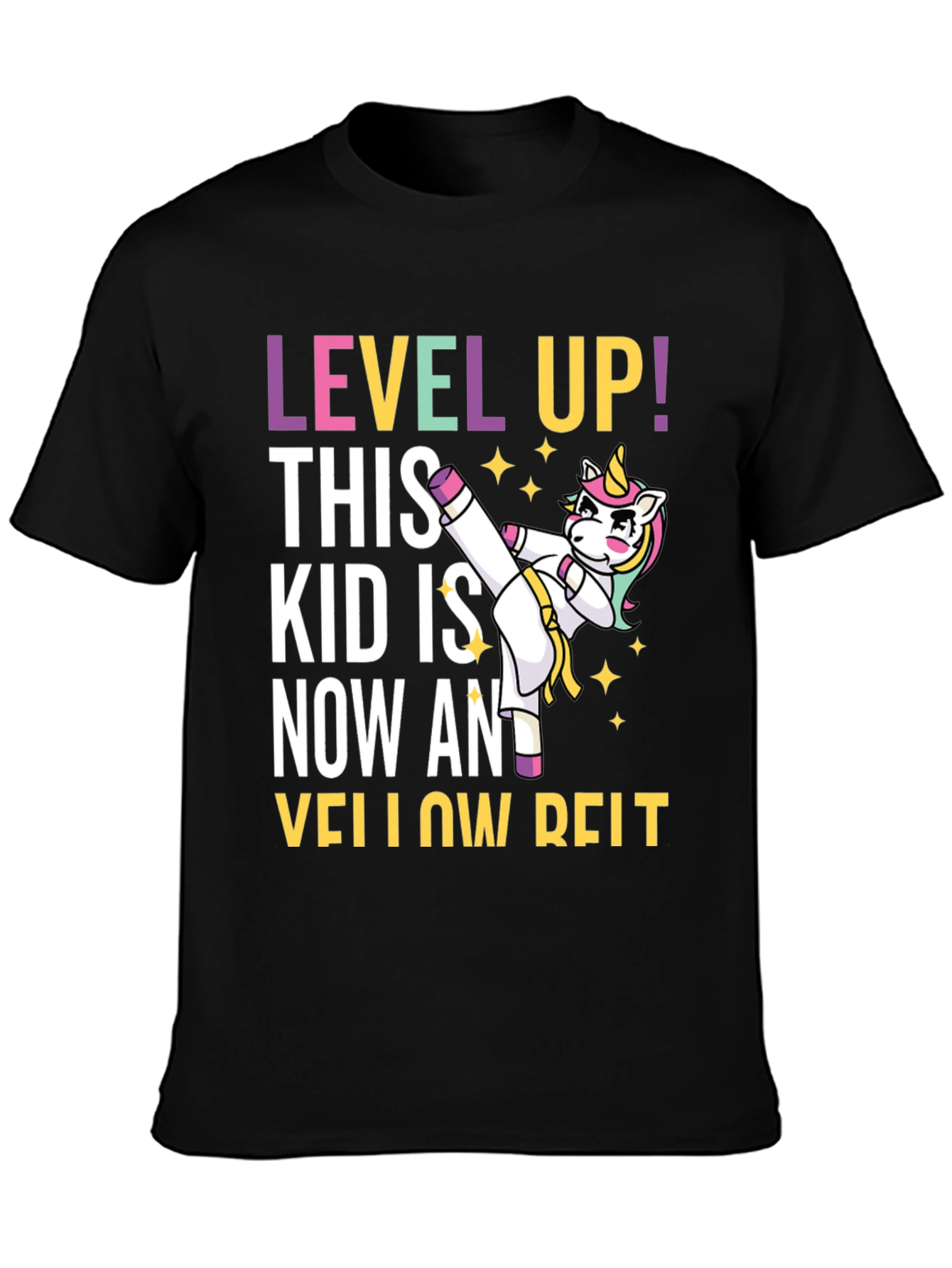 Black Level Up Yellow Belt Unicorn T-Shirt view 3