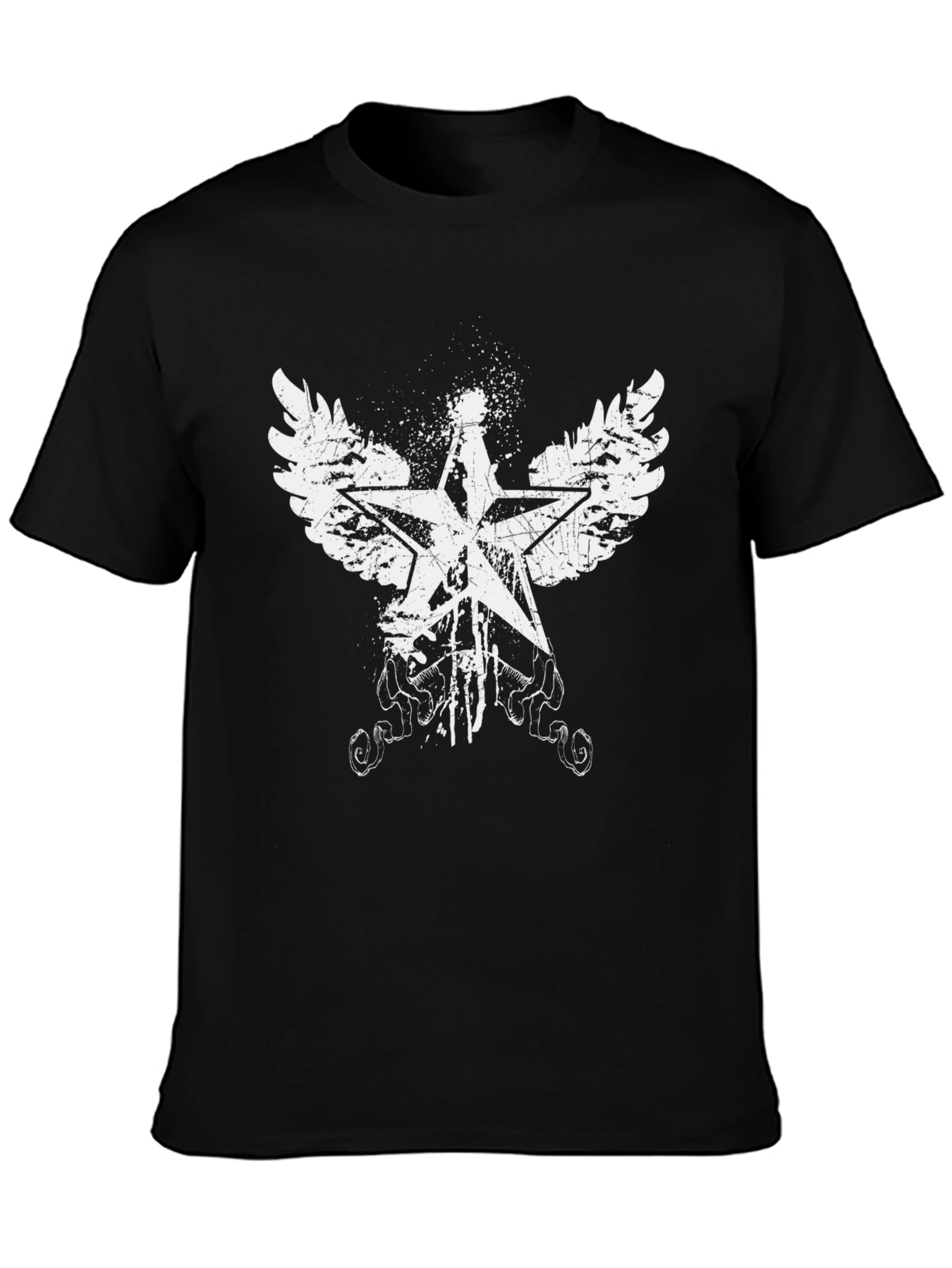 Black Grunge Star with Wings Graphic T-Shirt view 3