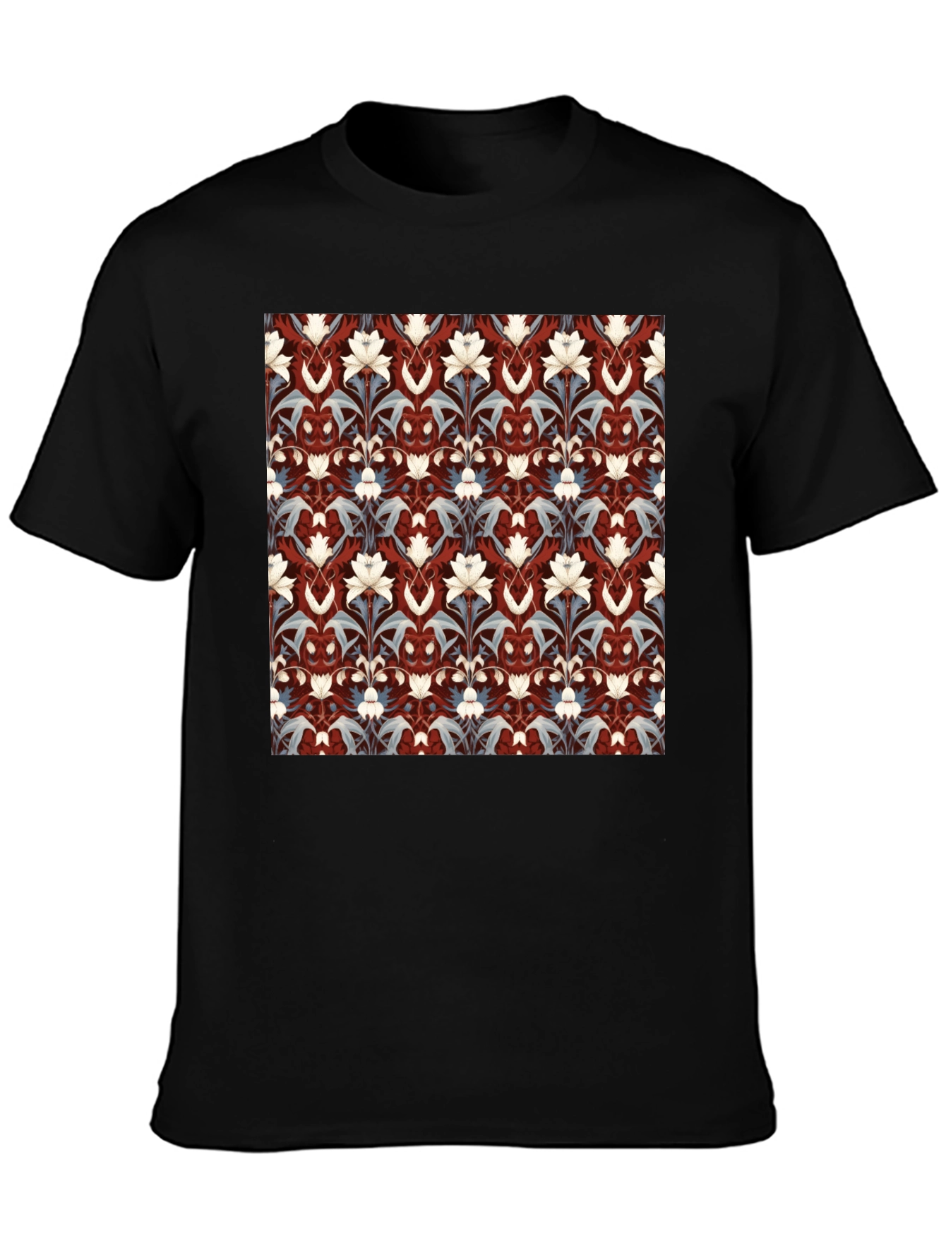 Black Floral Patterned Black T-Shirt view 3