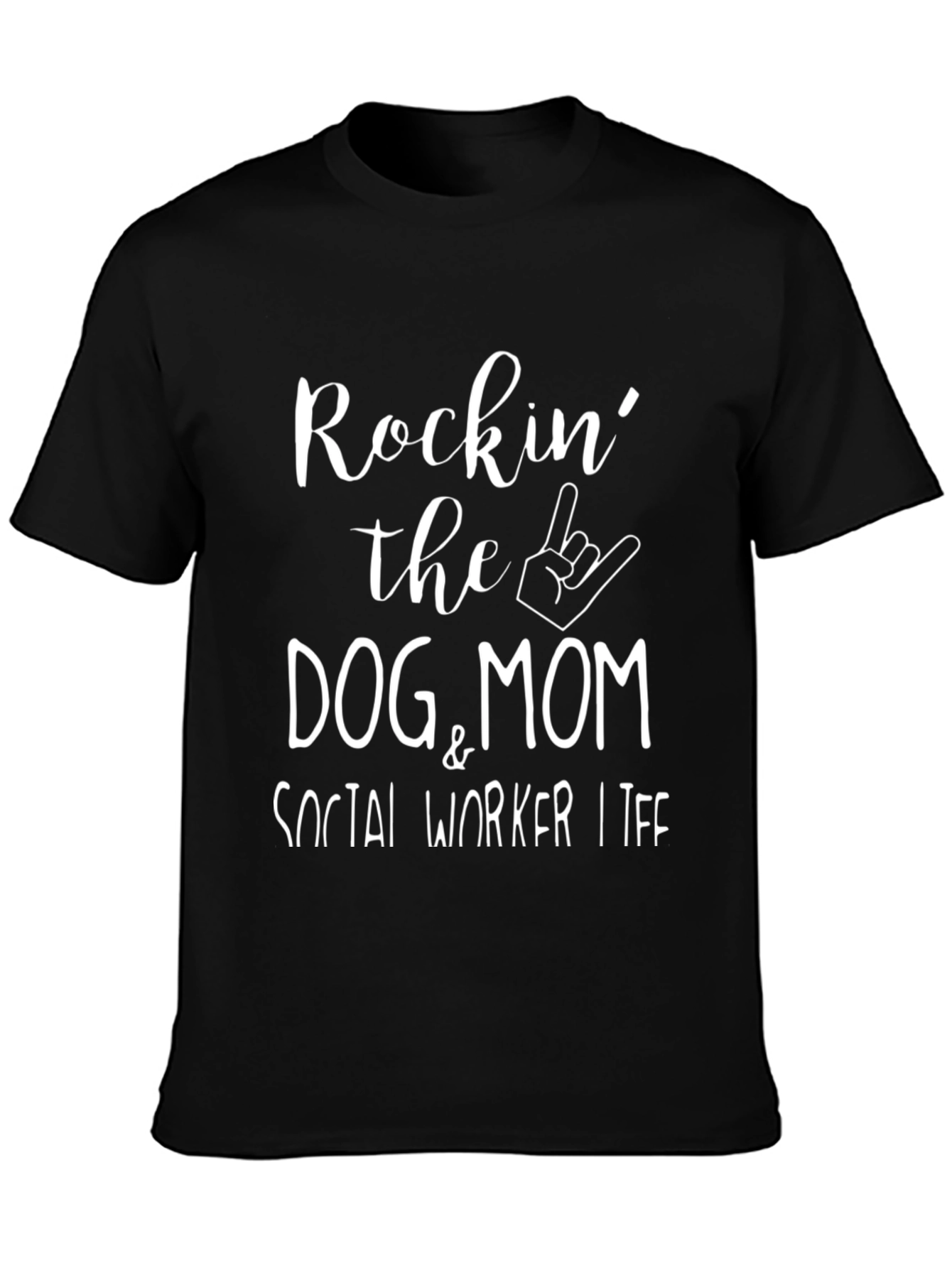 Black Rockin' Dog Mom Social Worker T-Shirt view 3