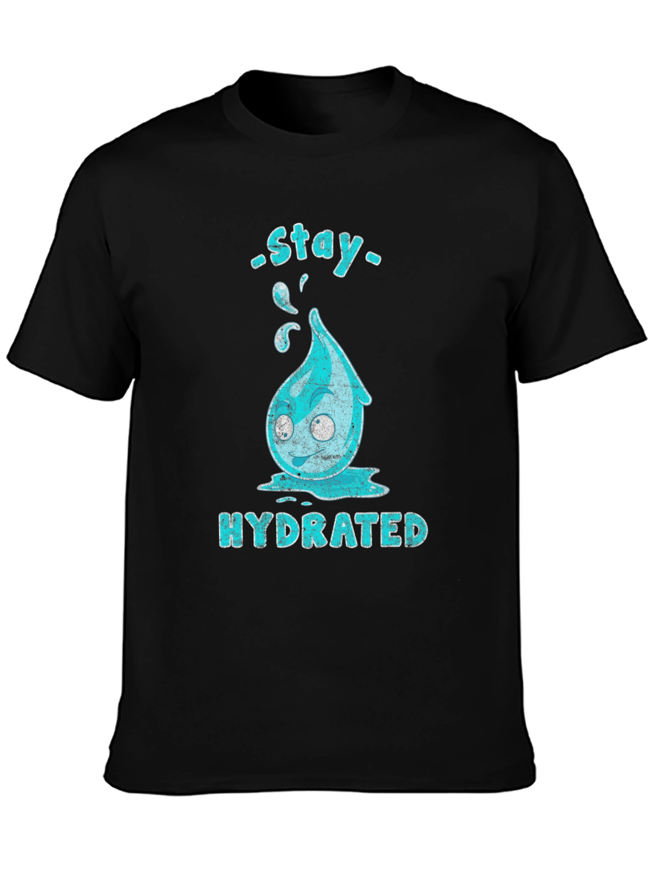Black Stay Hydrated Cartoon Waterdrop Graphic T-Shirt view 3