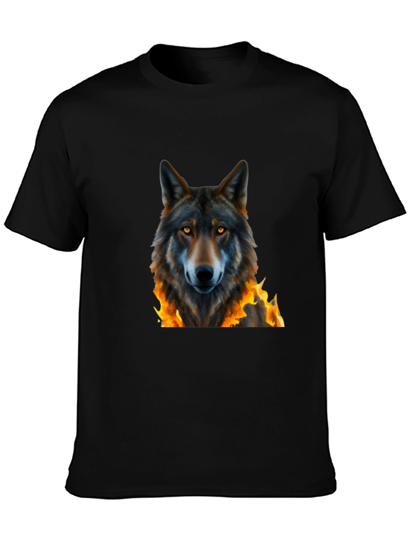 Black Fiery Wolf Graphic Tee - Black Cotton T-Shirt view 3