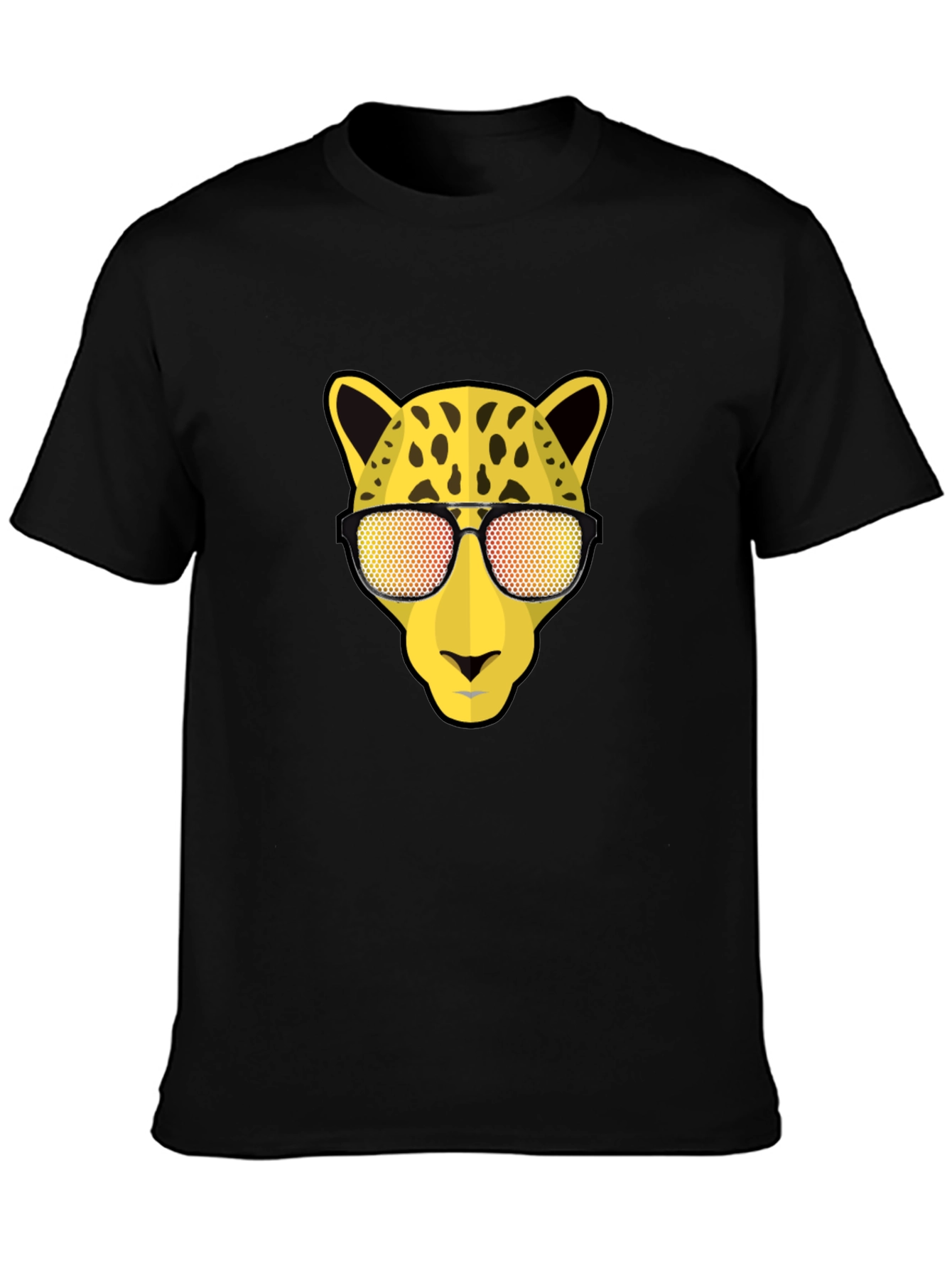 Black Cool Cat Tee: Leopard with Shades Graphic T-Shirt view 3