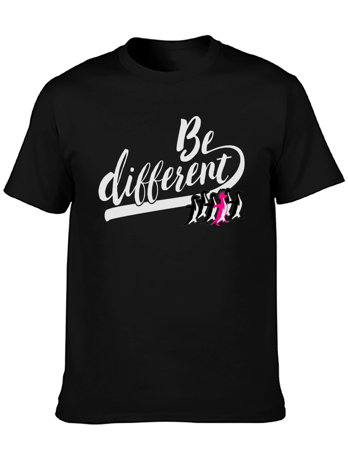 Black Be Different Graphic Tee - Unique Penguin Design view 3