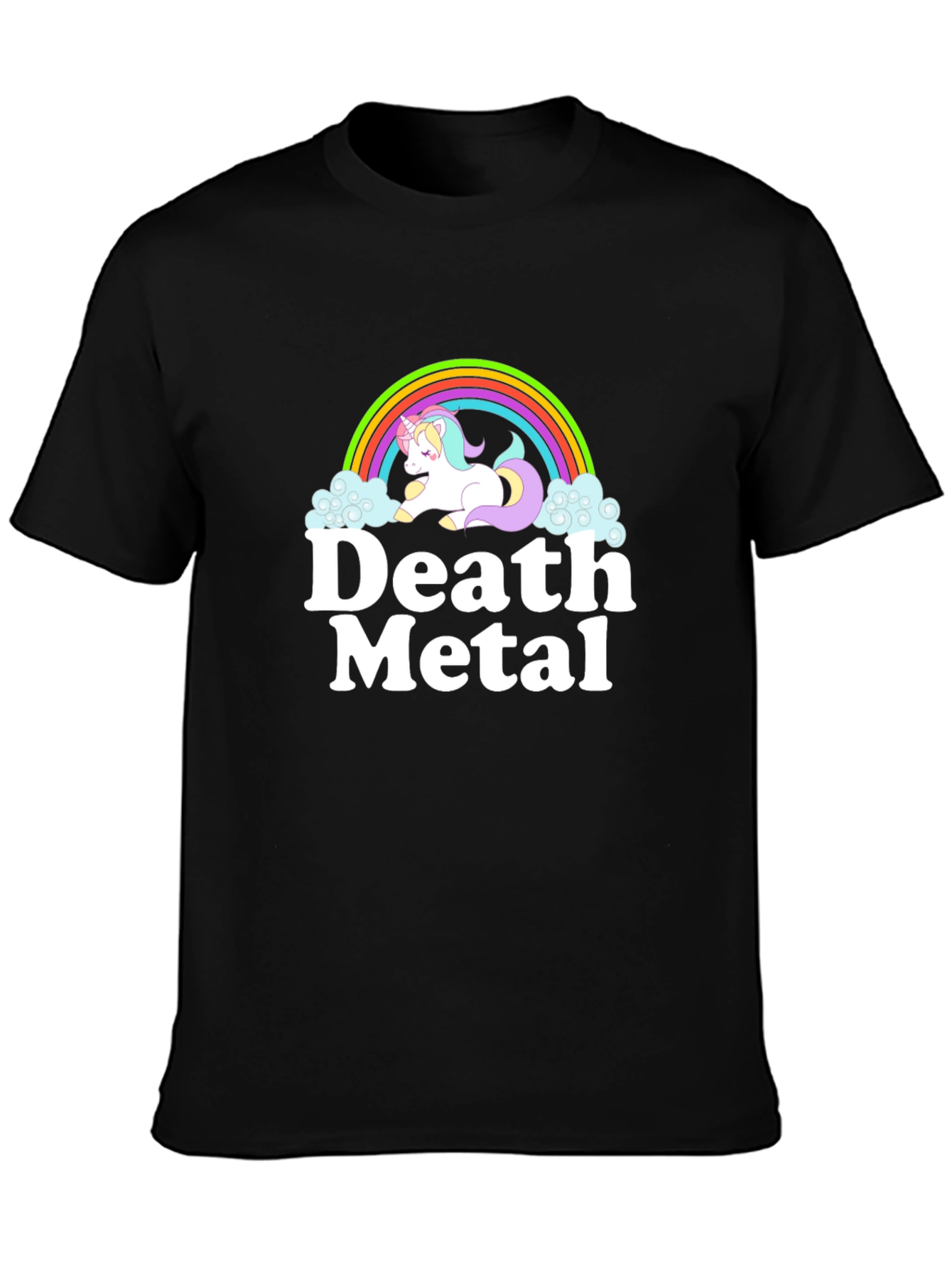 Black Death Metal Unicorn Rainbow Black T-Shirt view 3