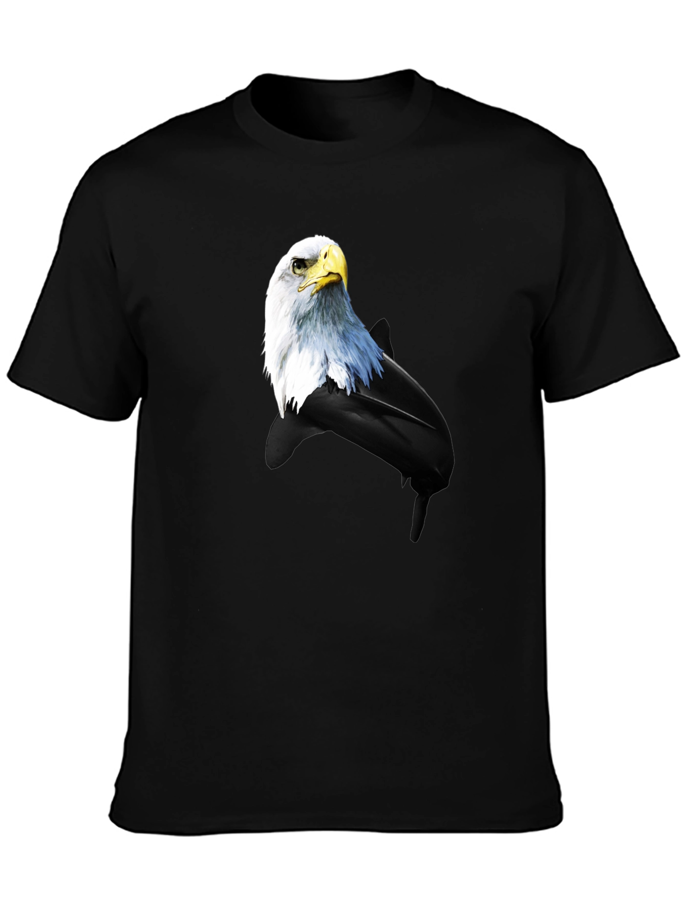 Black Eagle and Dolphin Graphic Tee - Black Cotton Blend view 3