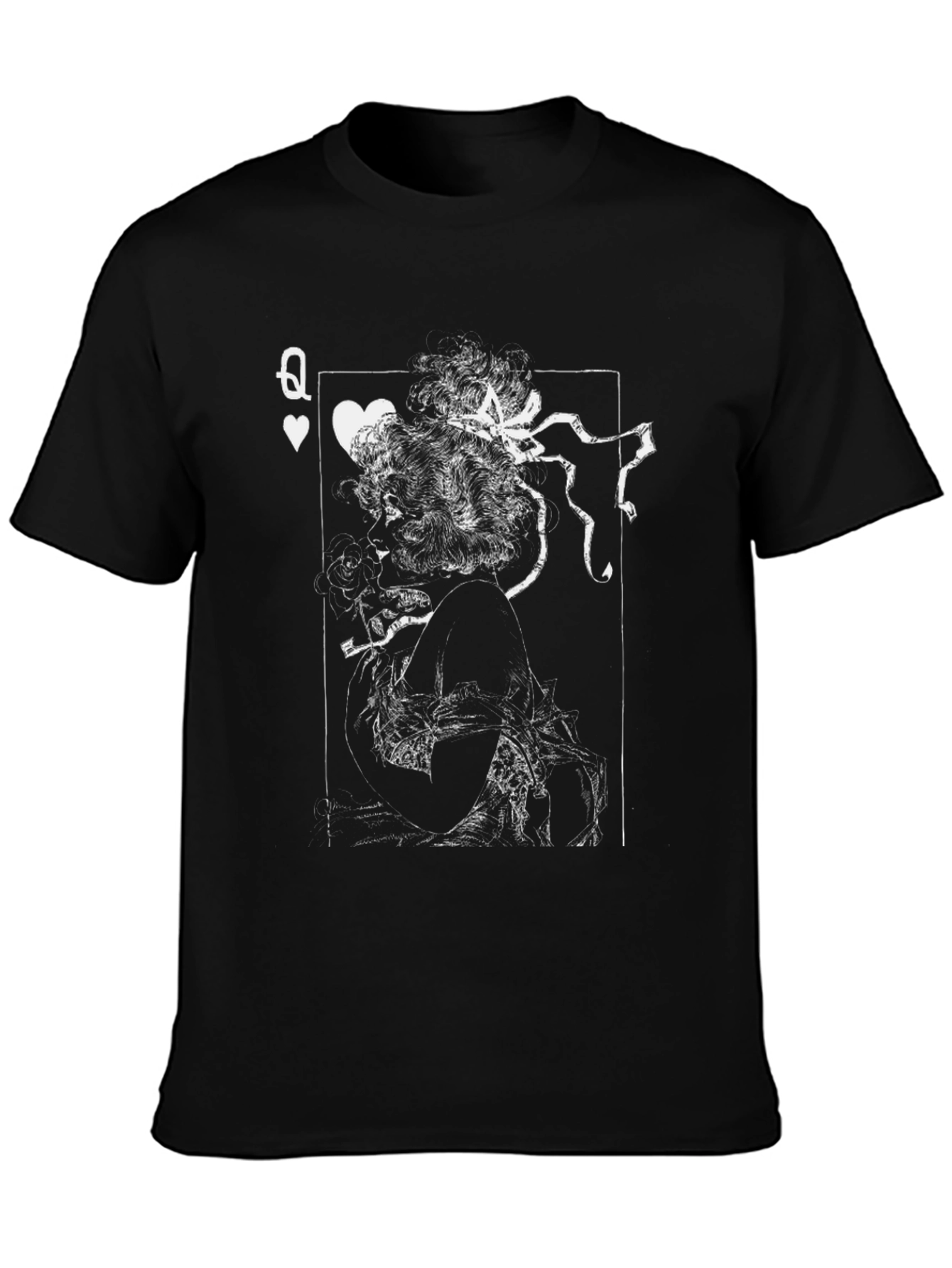 Black Queen of Hearts Graphic Print T-Shirt - Black view 3