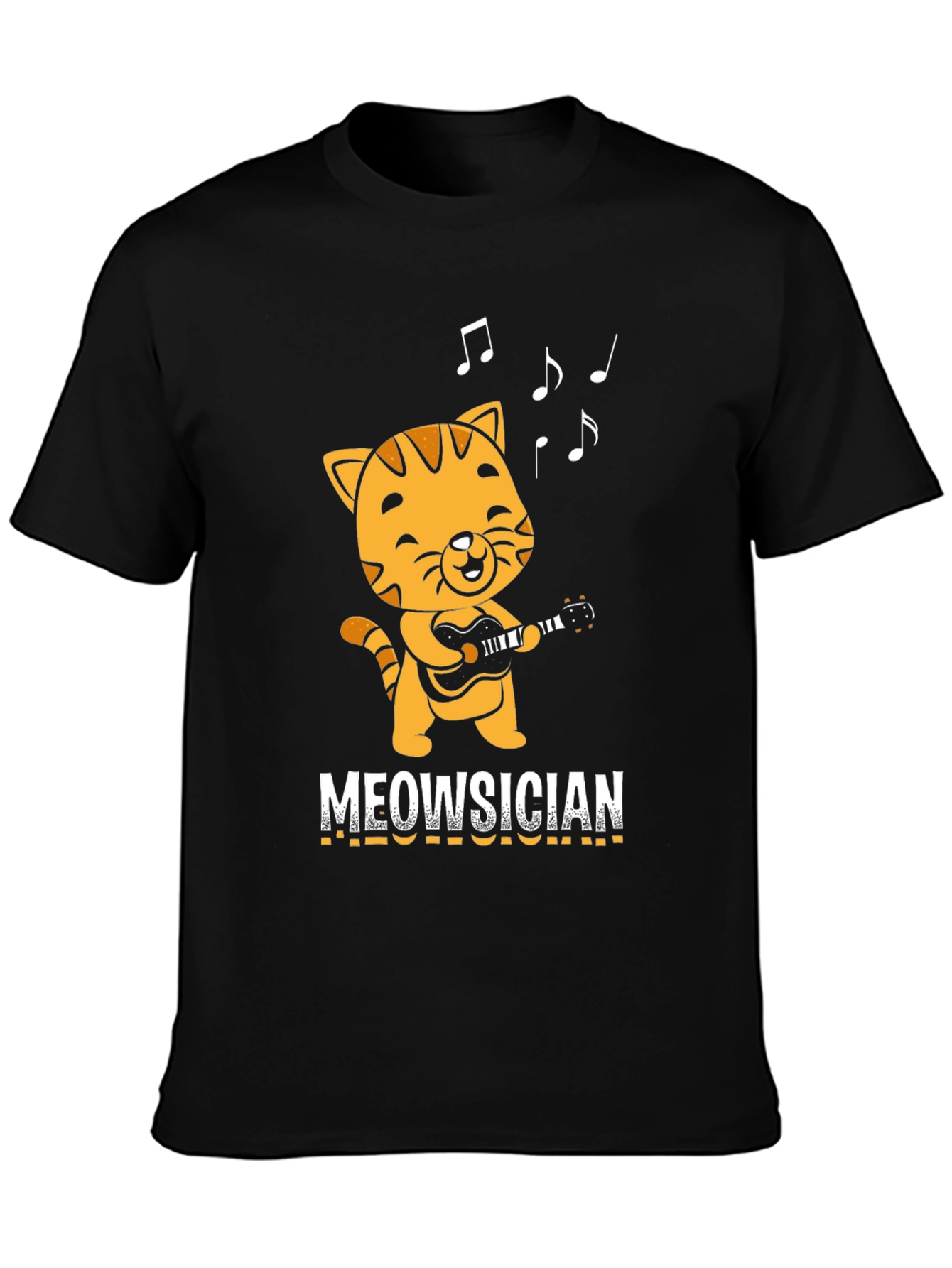 Black Meowsician T-Shirt - Cat Playing Guitar! view 3