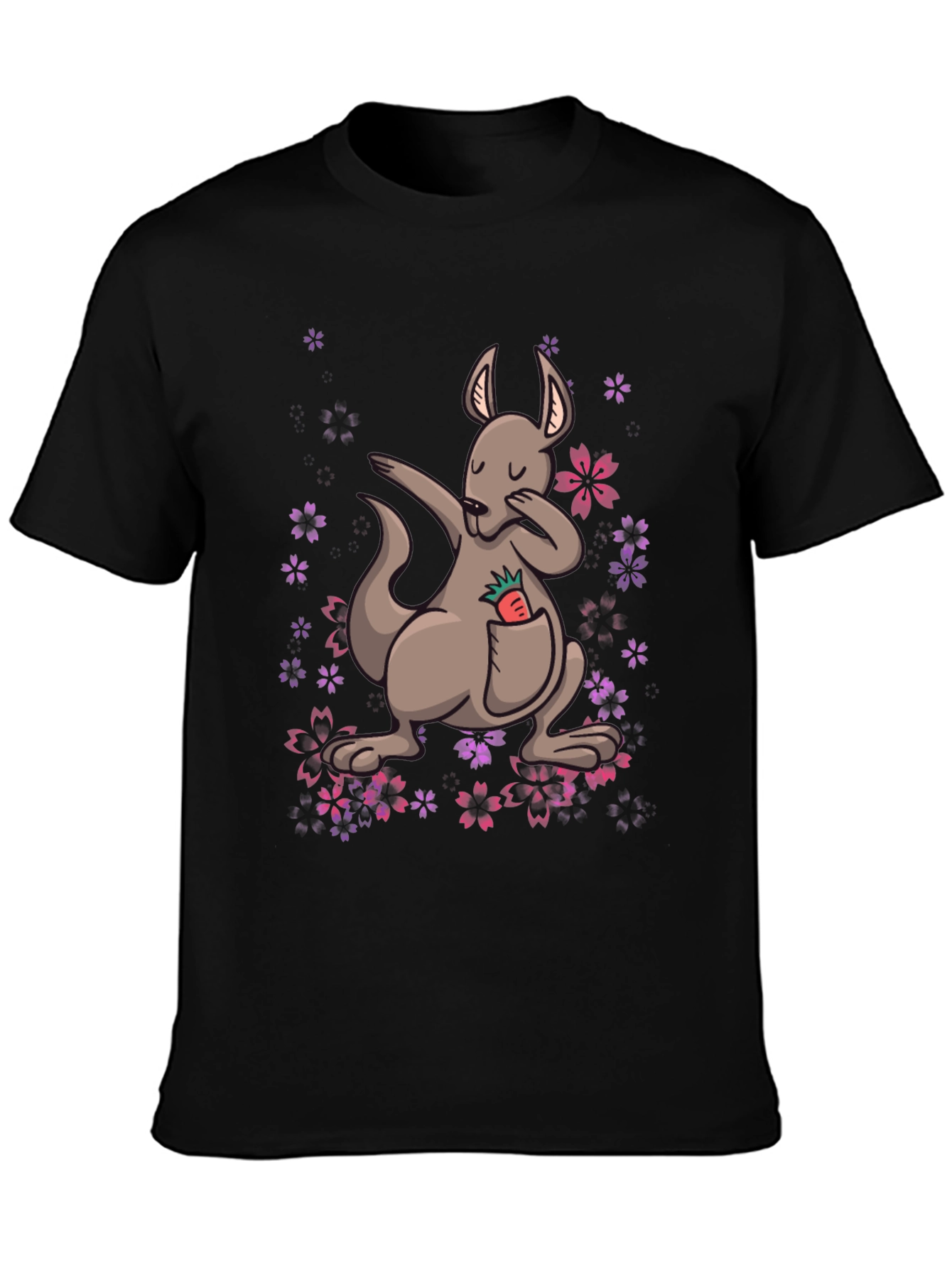 Black Dabbing Kangaroo Floral T-Shirt - Unique Graphic Tee view 3