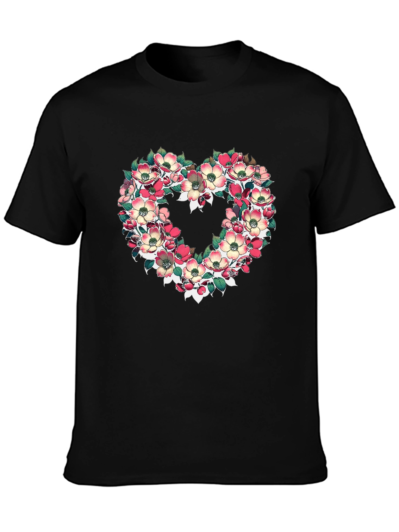 Black Floral Heart Graphic T-Shirt - Black view 3