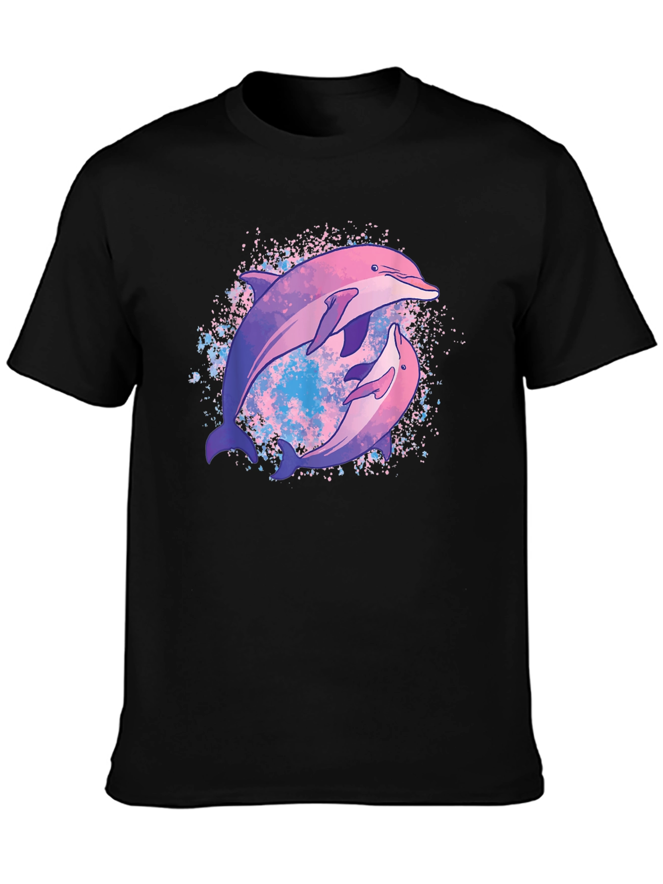 Black Dolphin Duo Black T-Shirt - Galaxy Design view 3