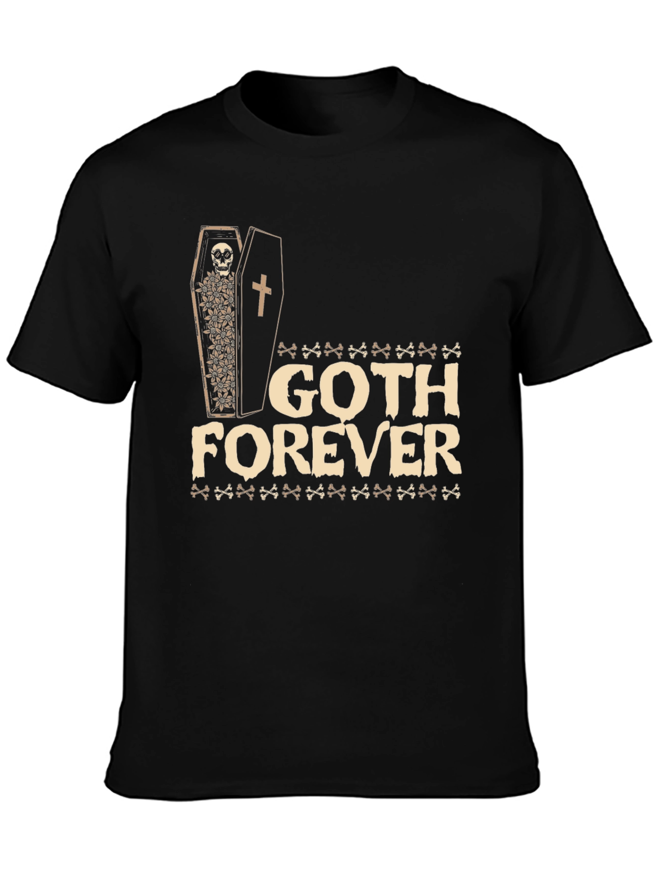 Black Goth Forever T-Shirt - Skull Coffin Design view 3