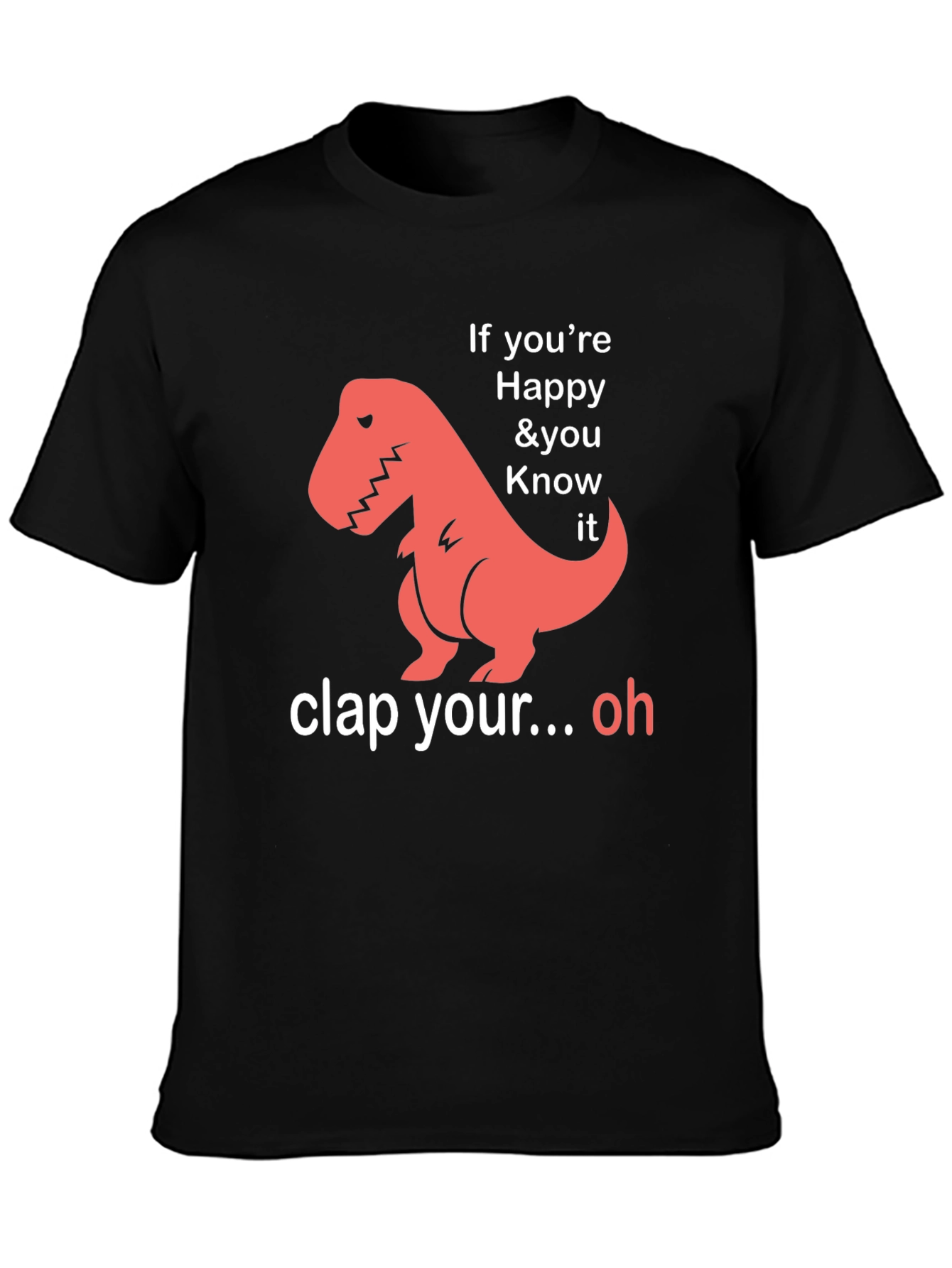 Black Funny Dinosaur T-Shirt - If You're Happy & You Know It view 3
