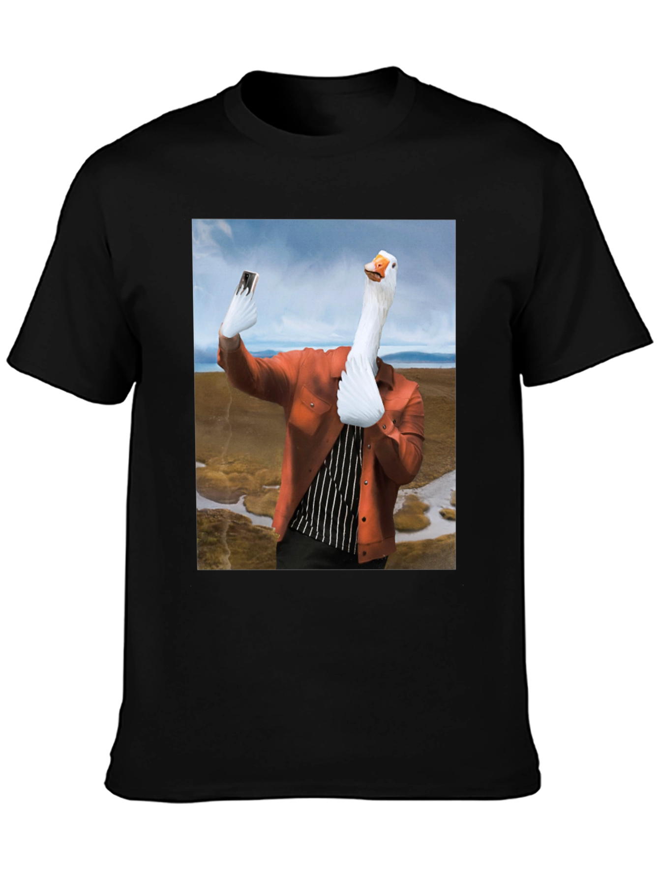 Black Funny Goose Selfie T-Shirt view 3