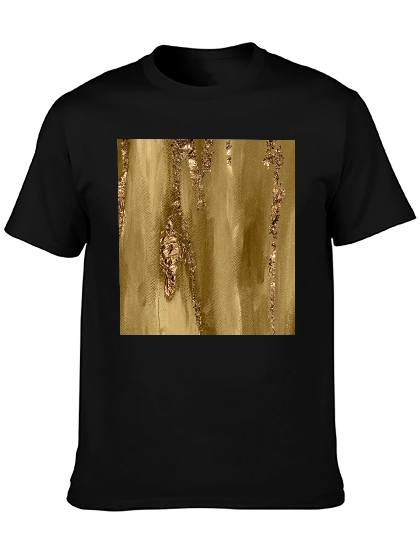 Black Abstract Gold Foil Print Black T-Shirt view 3