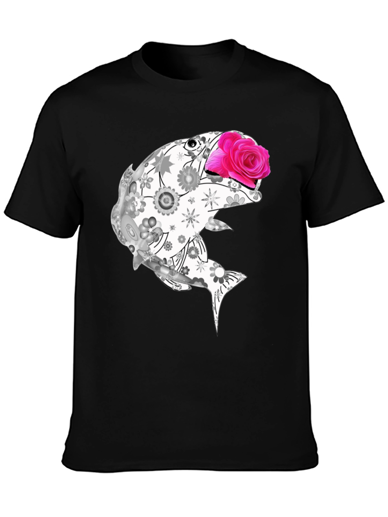 Black Floral Fish Graphic Tee - Stylish Casual Wear view 3