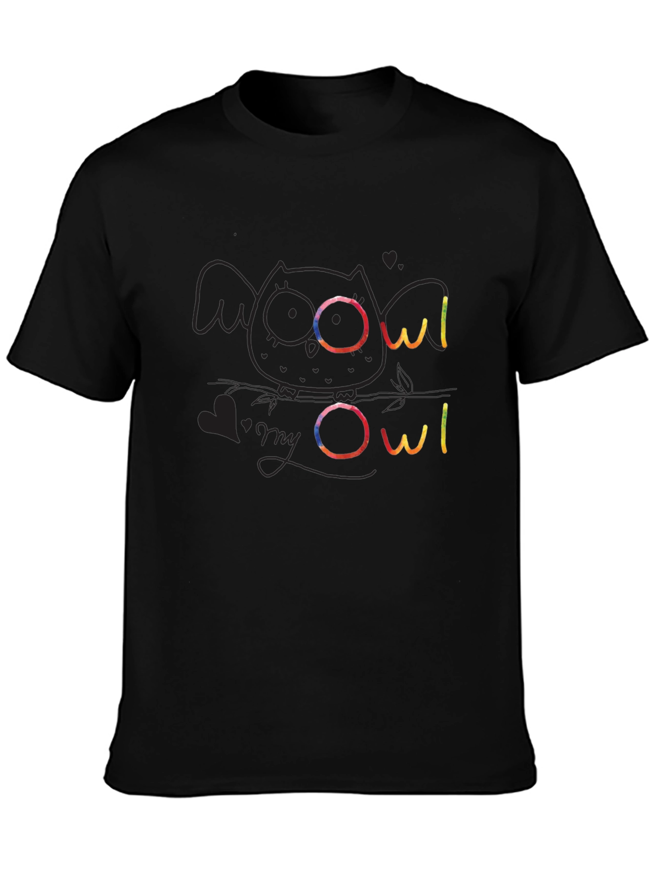 Black Cute Owl Graphic Tee - Soft Black Cotton T-Shirt view 3