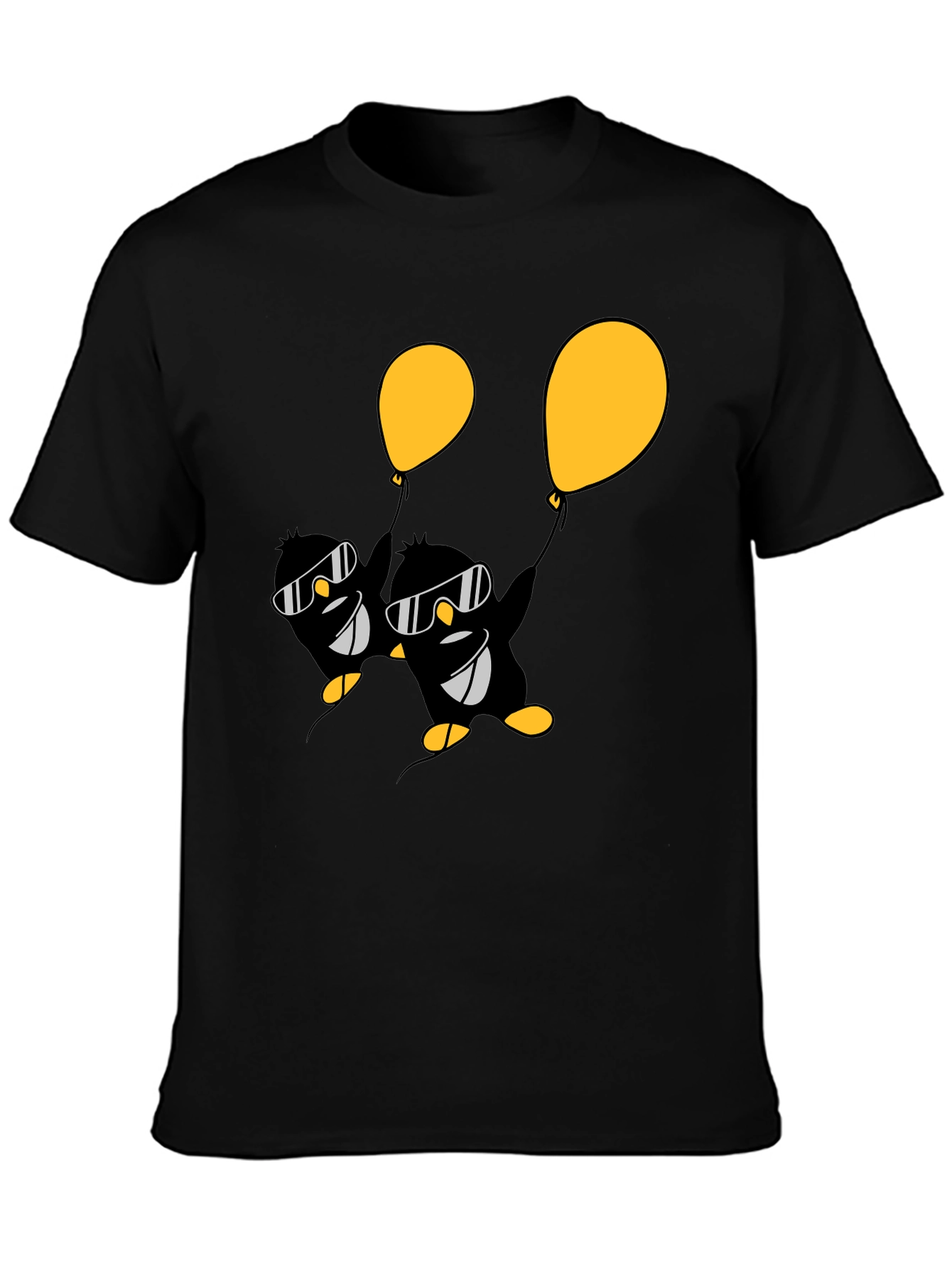 Black Cool Penguin Balloon Graphic Tee - Black view 3