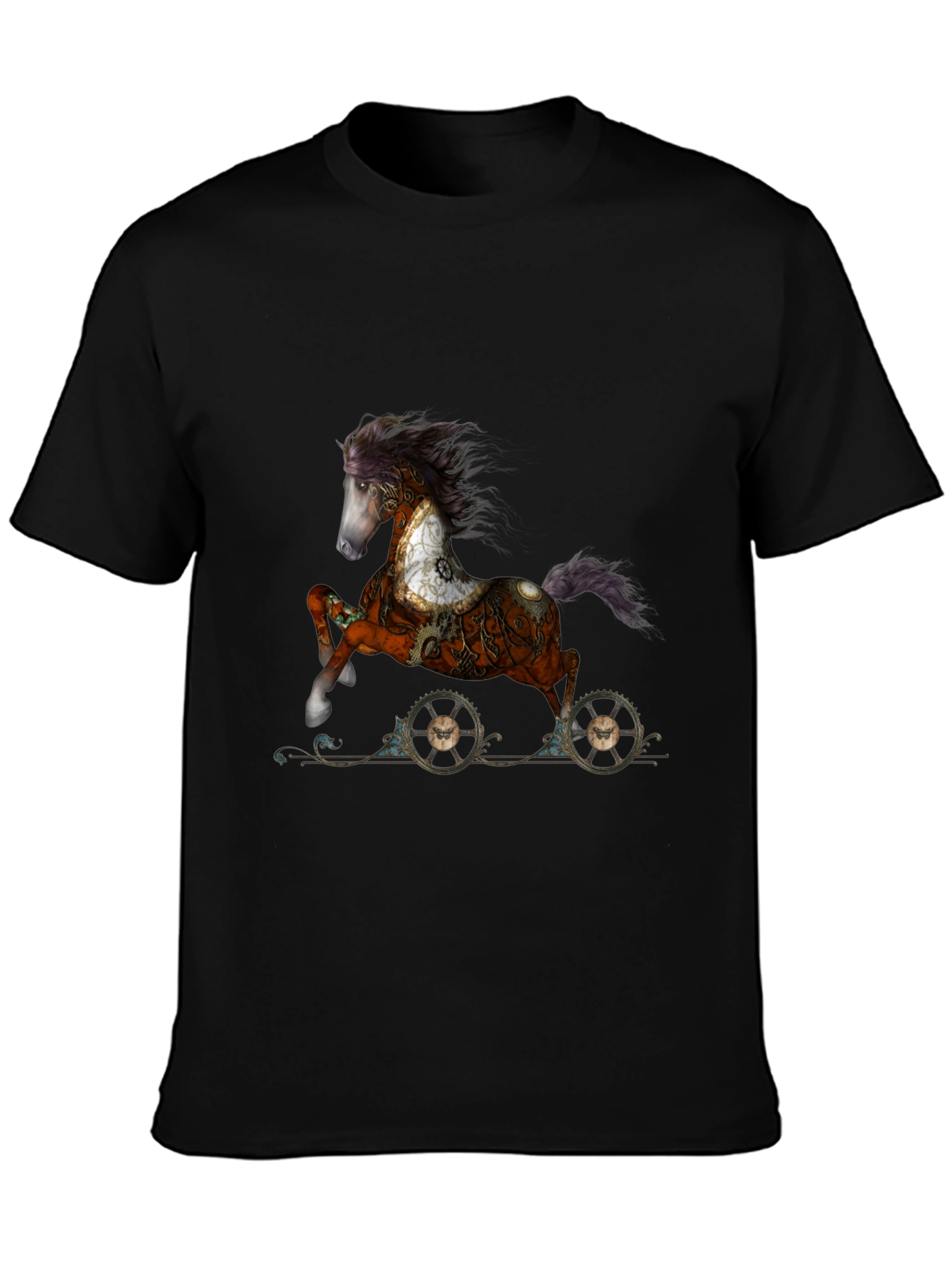 Black Steampunk Horse T-Shirt - Unique Graphic Tee view 3