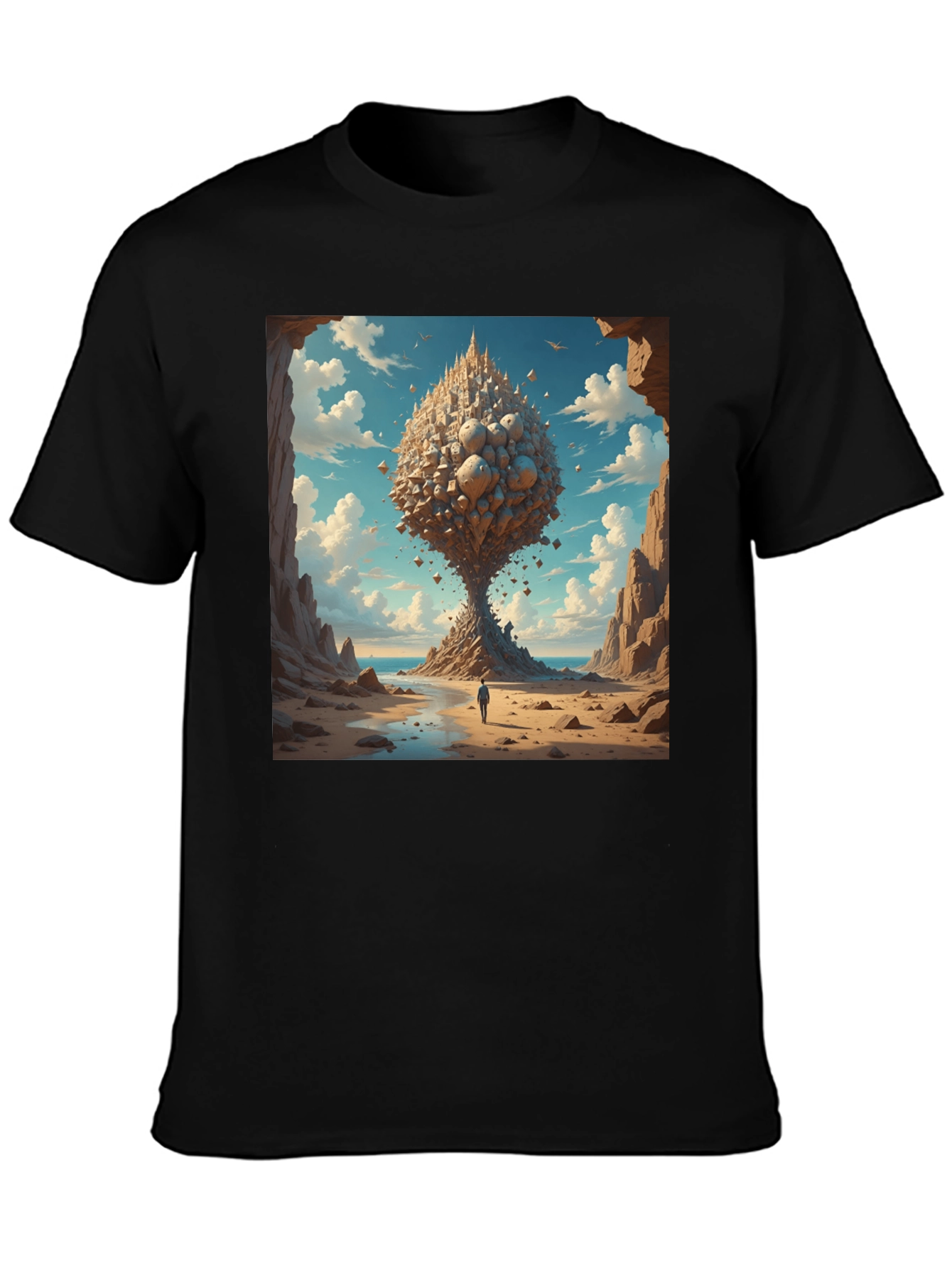 Black Surreal Landscape Graphic Tee - Black Cotton Blend view 3