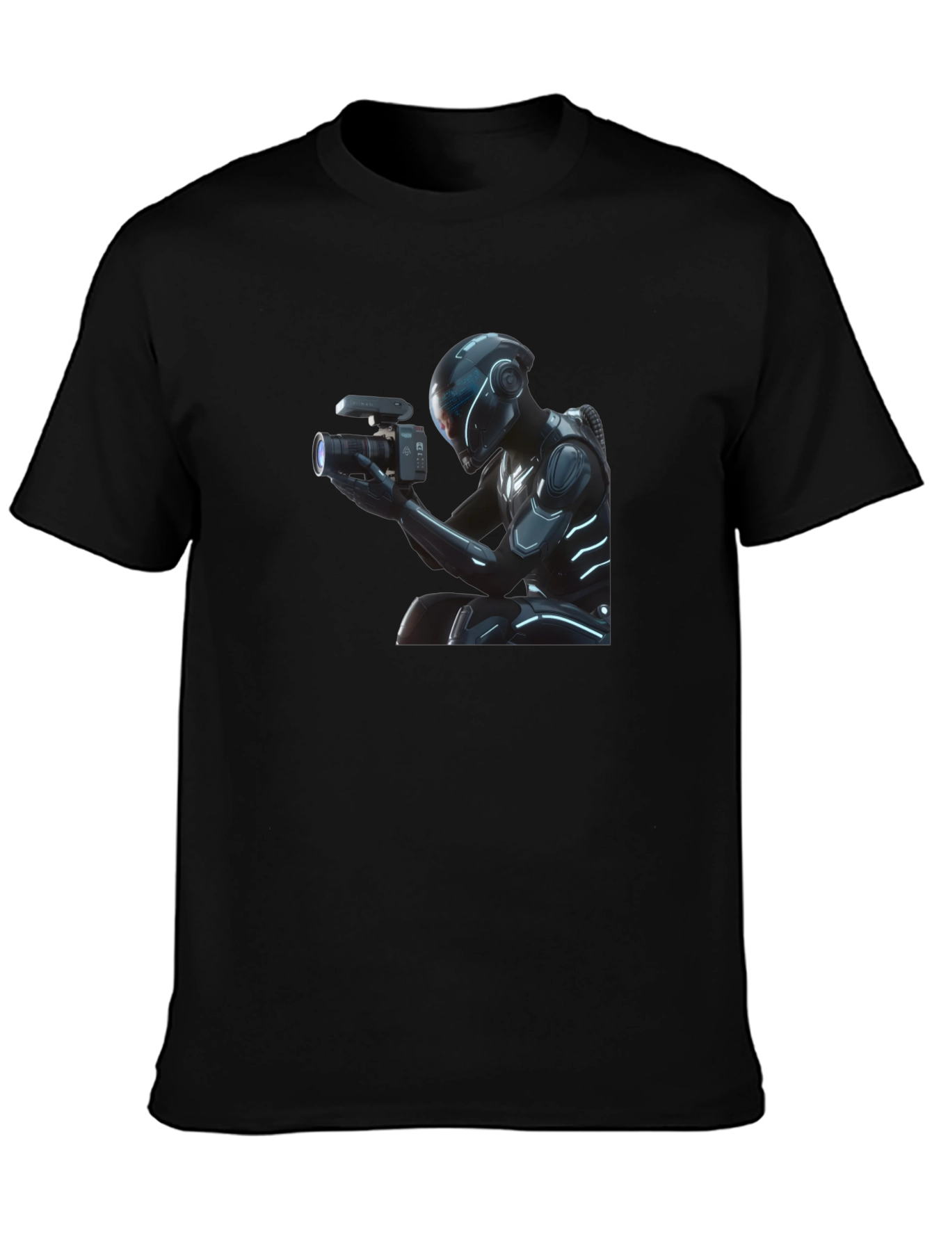 Black Futuristic Cameraman Graphic T-Shirt - Black view 3