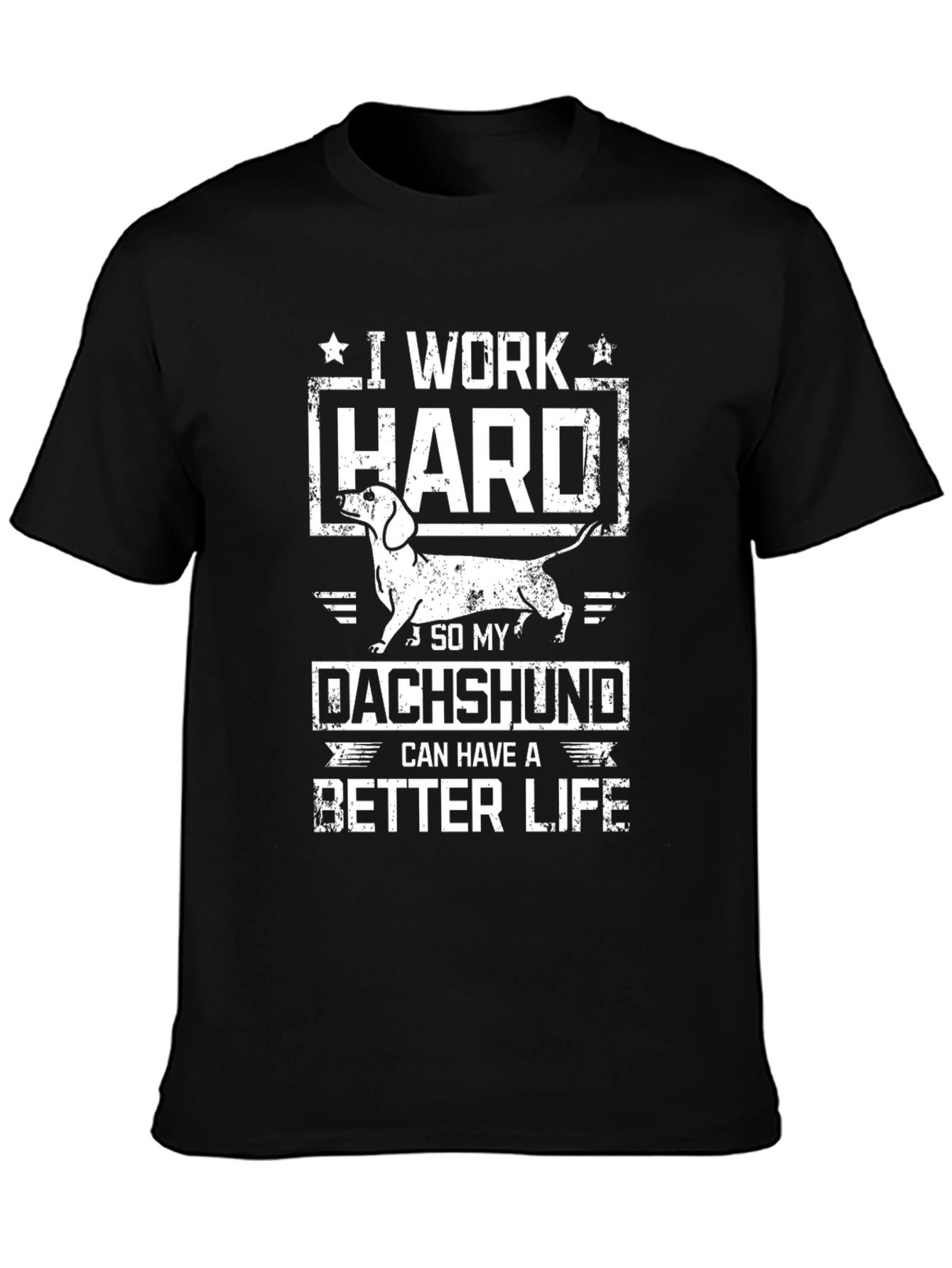 Black I Work Hard Dachshund T-Shirt view 3