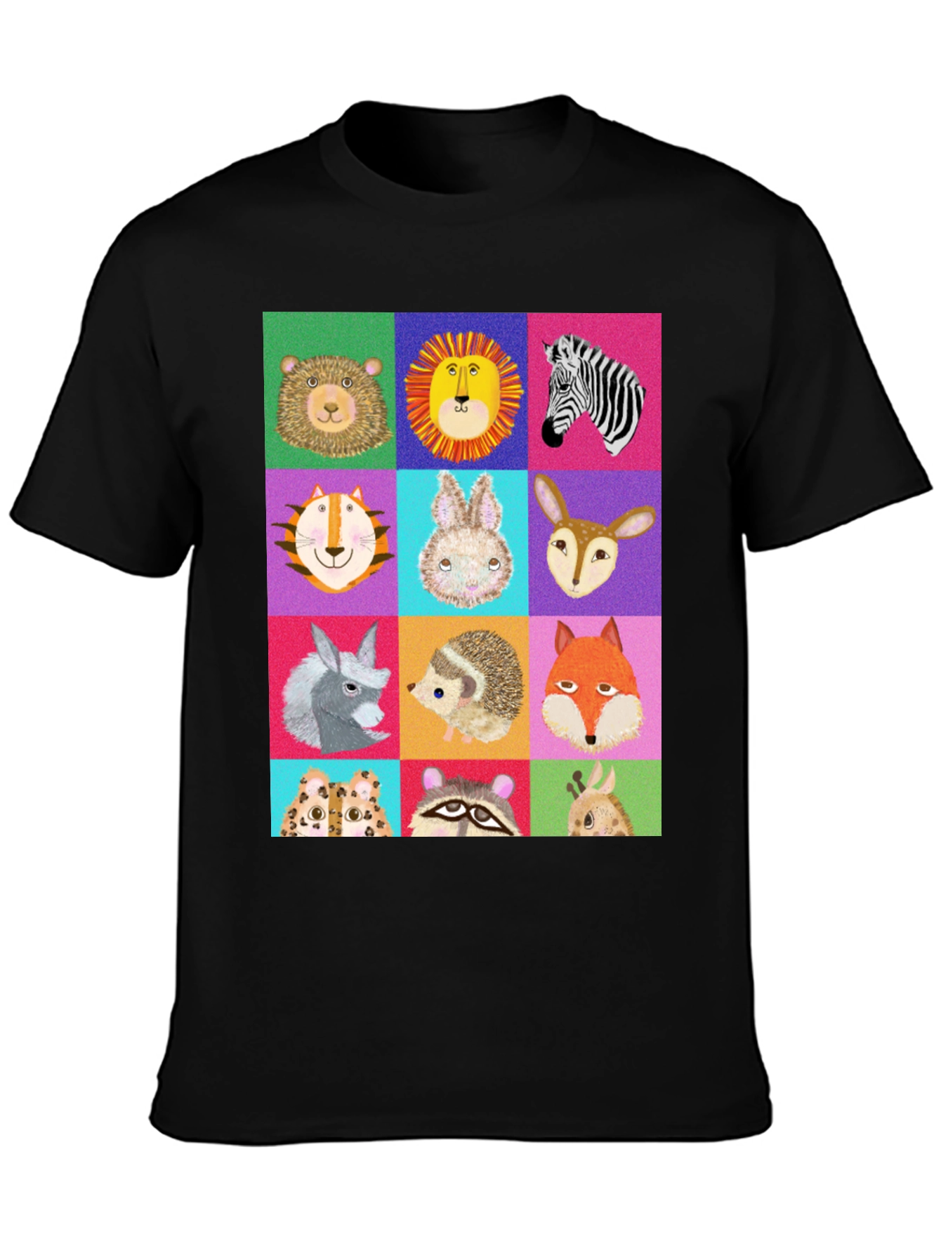 Black Animal Faces Graphic Tee - Fun Zoo Animals Shirt view 3