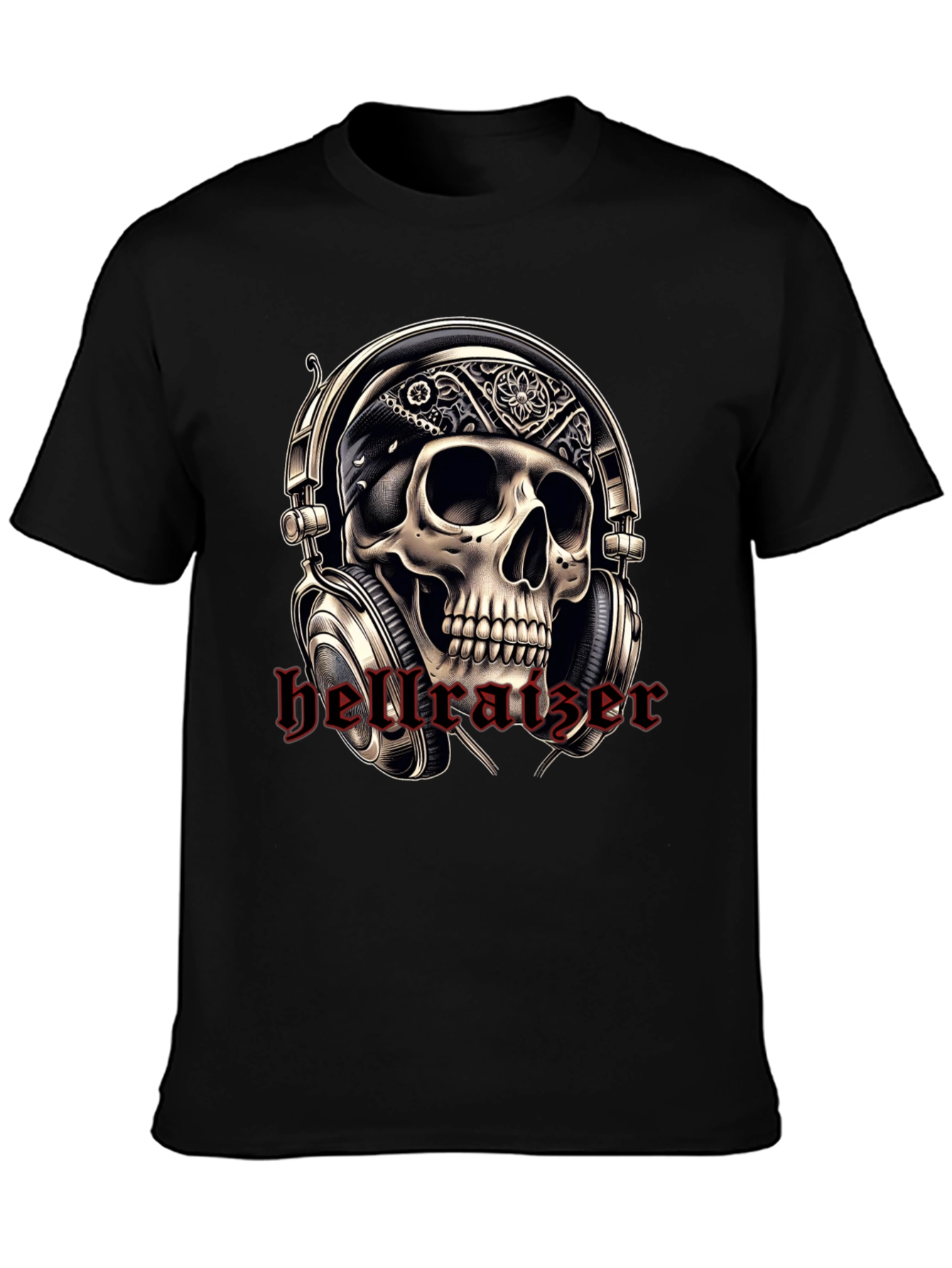 Black Skull Headphone T-Shirt - Rocker Tee view 3