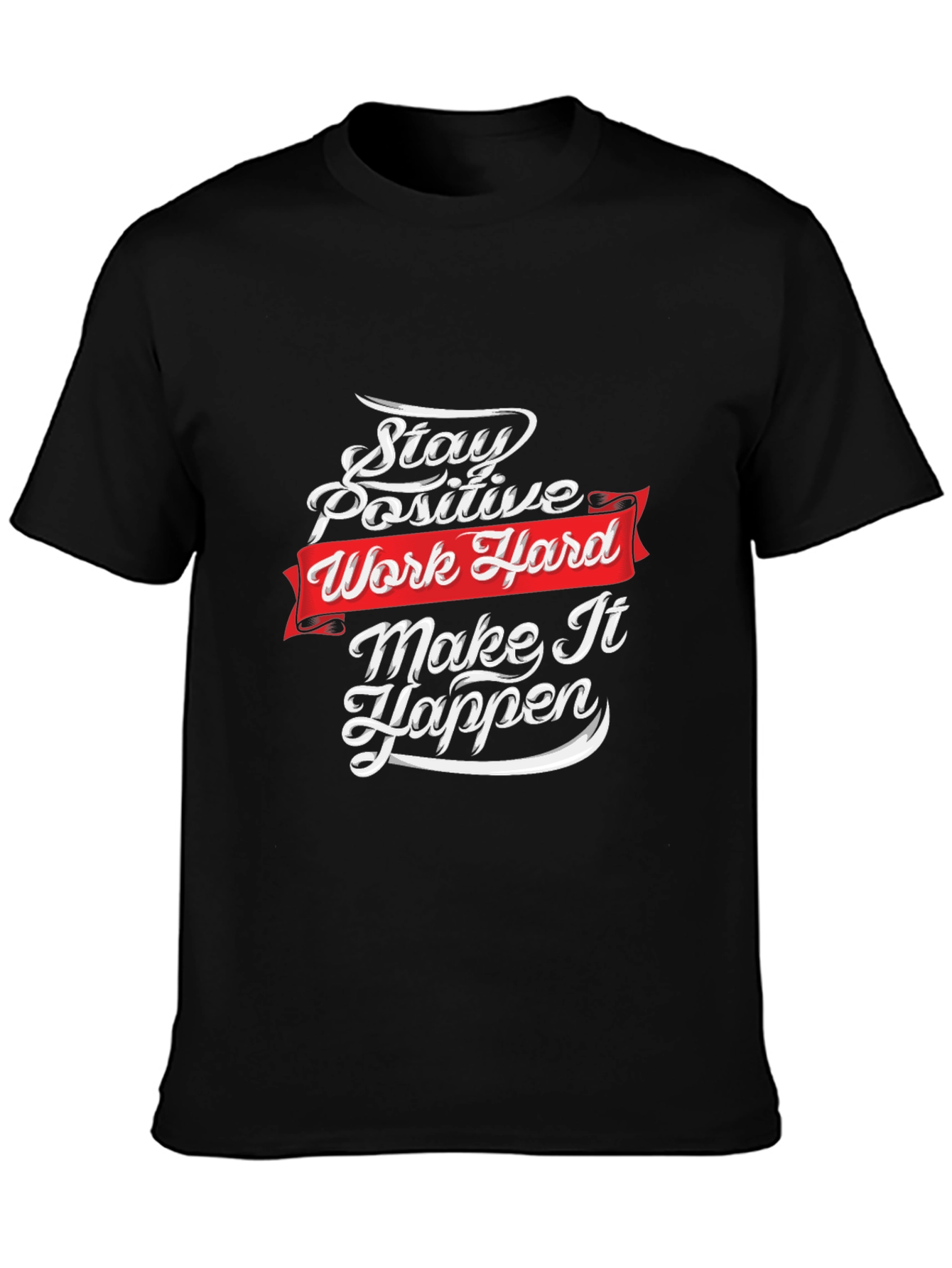Black Motivational T-Shirt: Stay Positive, Work Hard view 3