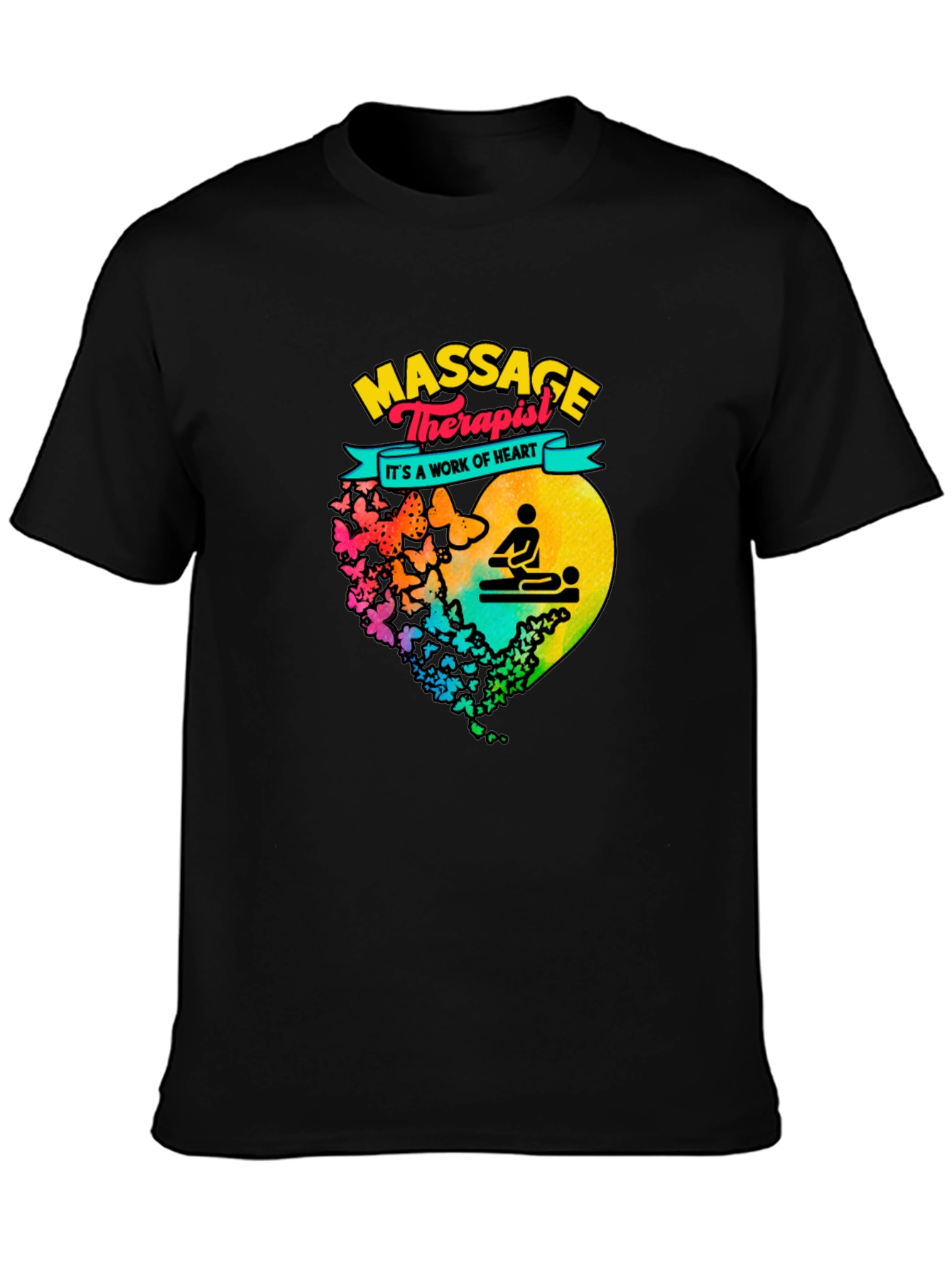 Black Massage Therapist Heart Graphic T-Shirt view 3