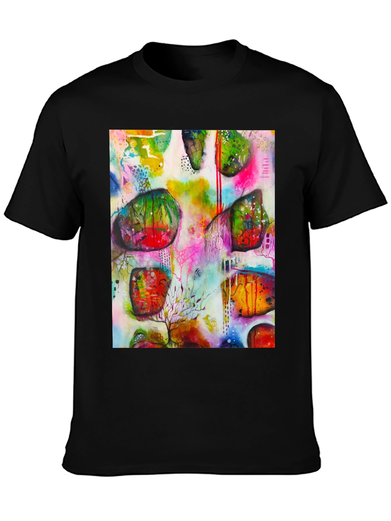 Black Abstract Art Print Men's Black T-Shirt view 3